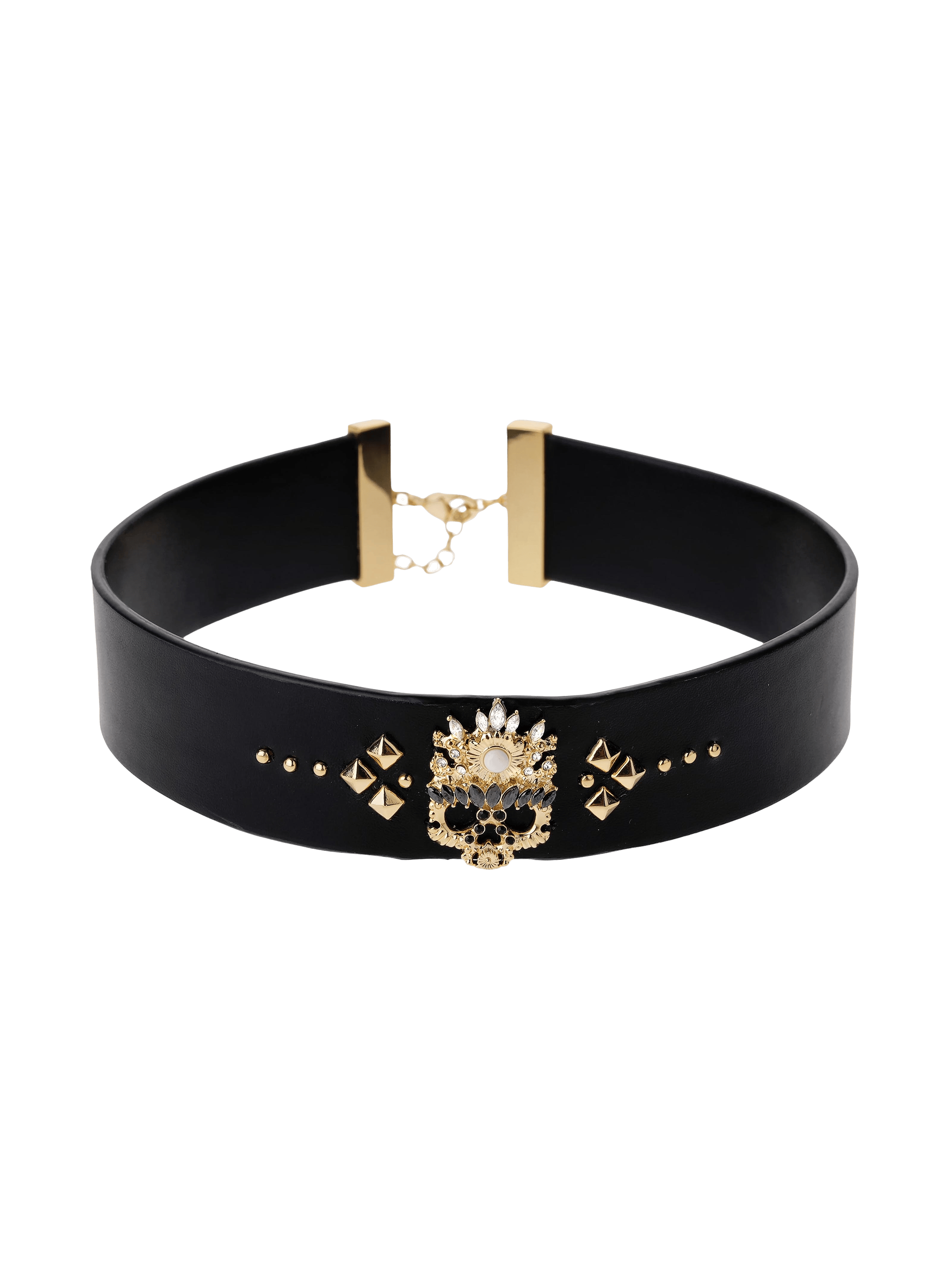 Collier ajustable ras de cou en cuir avec studs et cabochon central illuminati HIPANEMA Noir