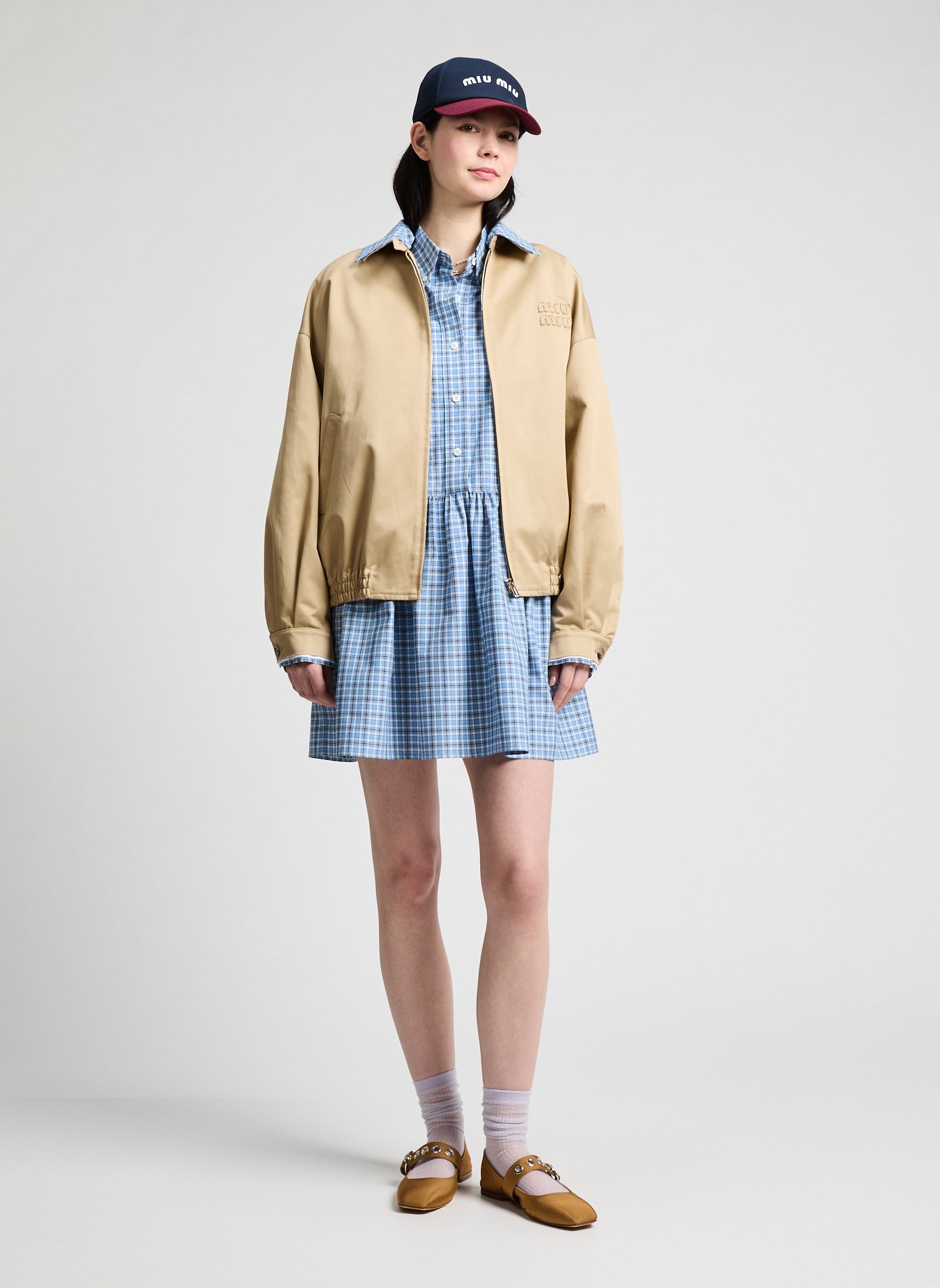 Veste droite double col en coton MIU MIU Beige