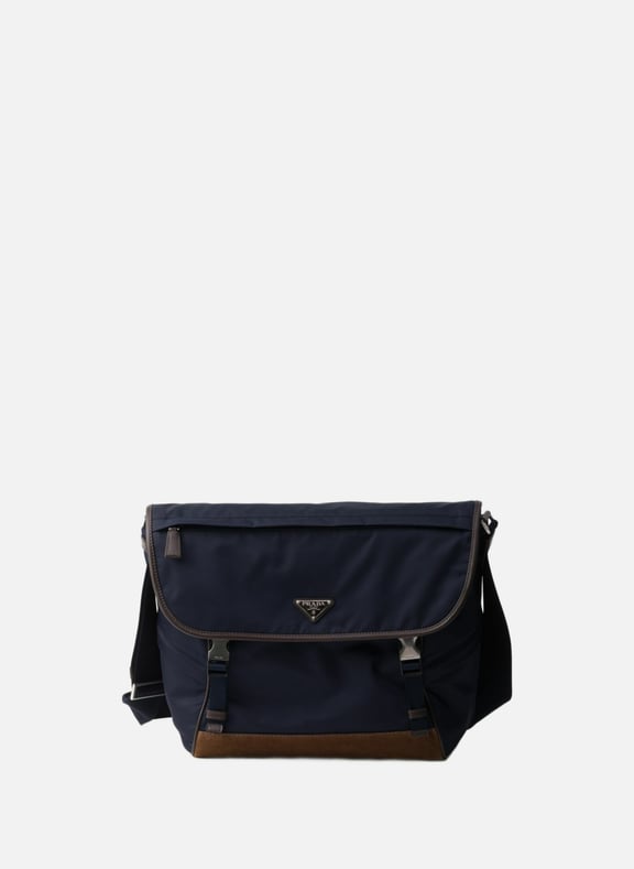 Grand sac porté épaule en re-nylon et cuir Bleu by PRADA PRADA Grand sac porté épaule en re-nylon et cuir Bleu