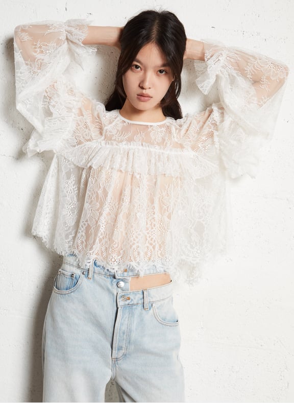 Blouse col rond en dentelle clavio Blanc by BA&SH BA&SH Blouse col rond en dentelle clavio Blanc