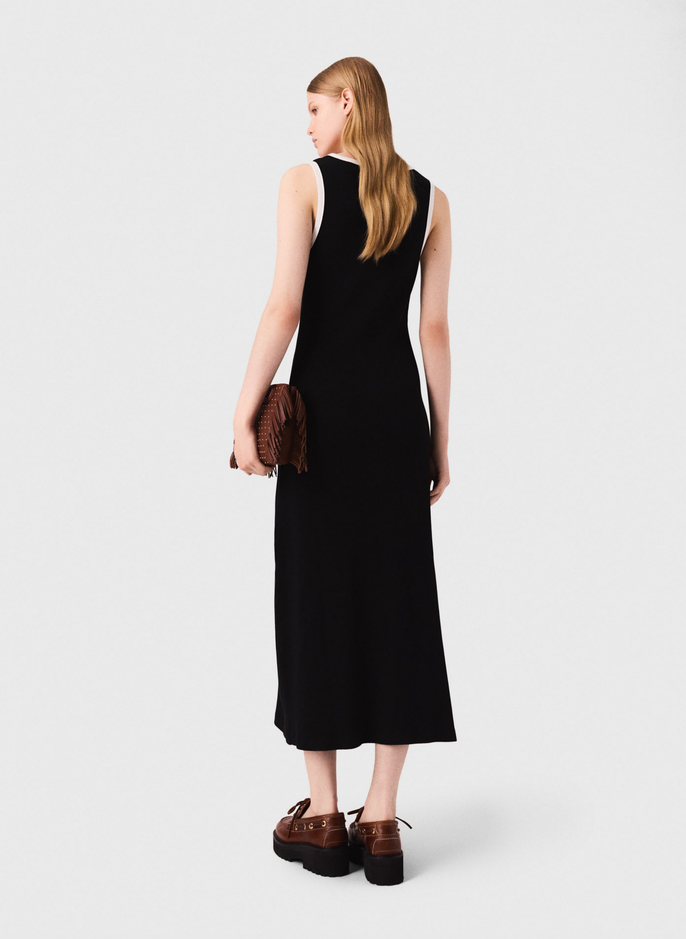 Robe midi sans manches unie MAJE Noir