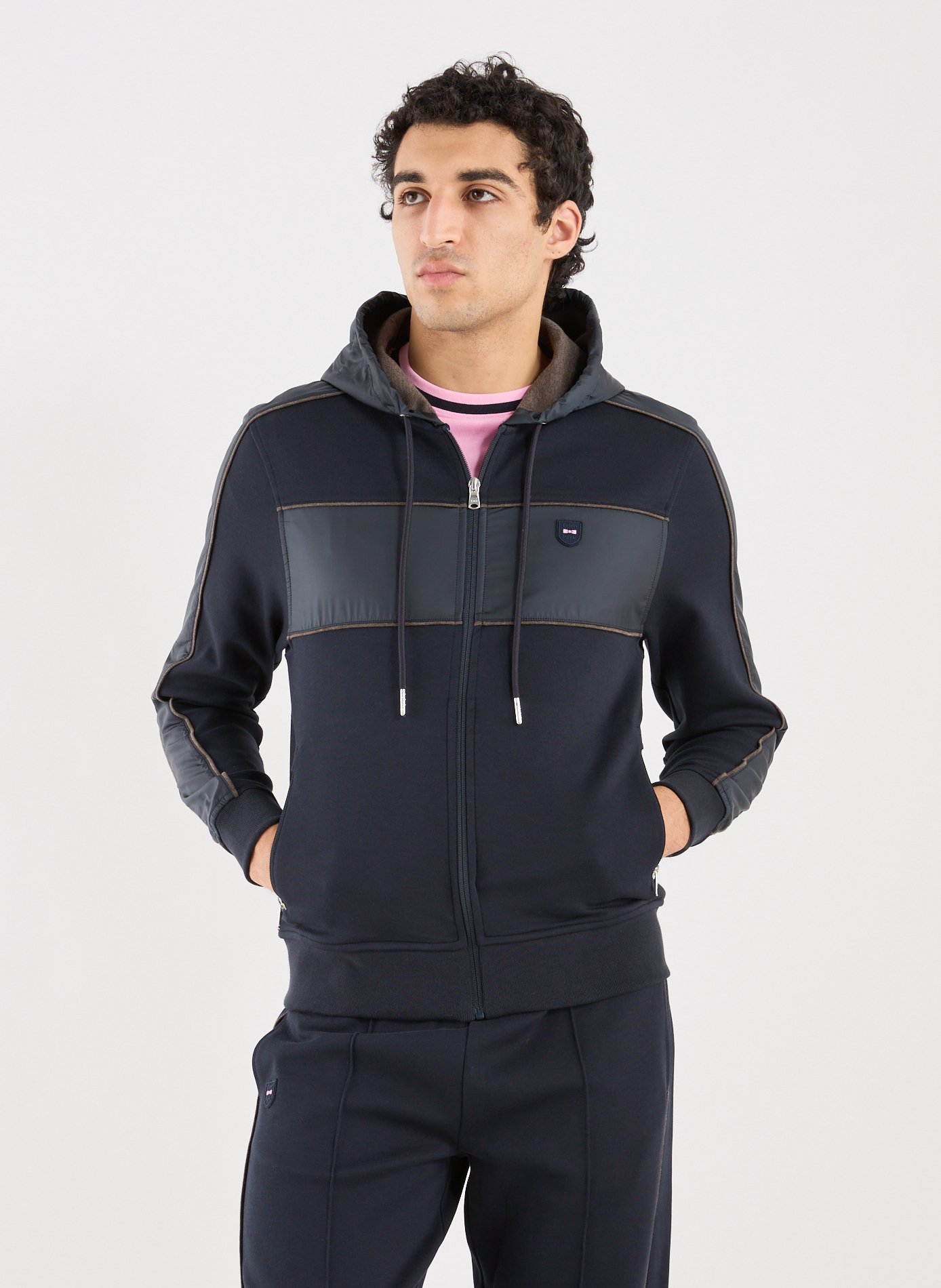 EDEN PARK Zip-up hoodie in blended cotton fabric Blue