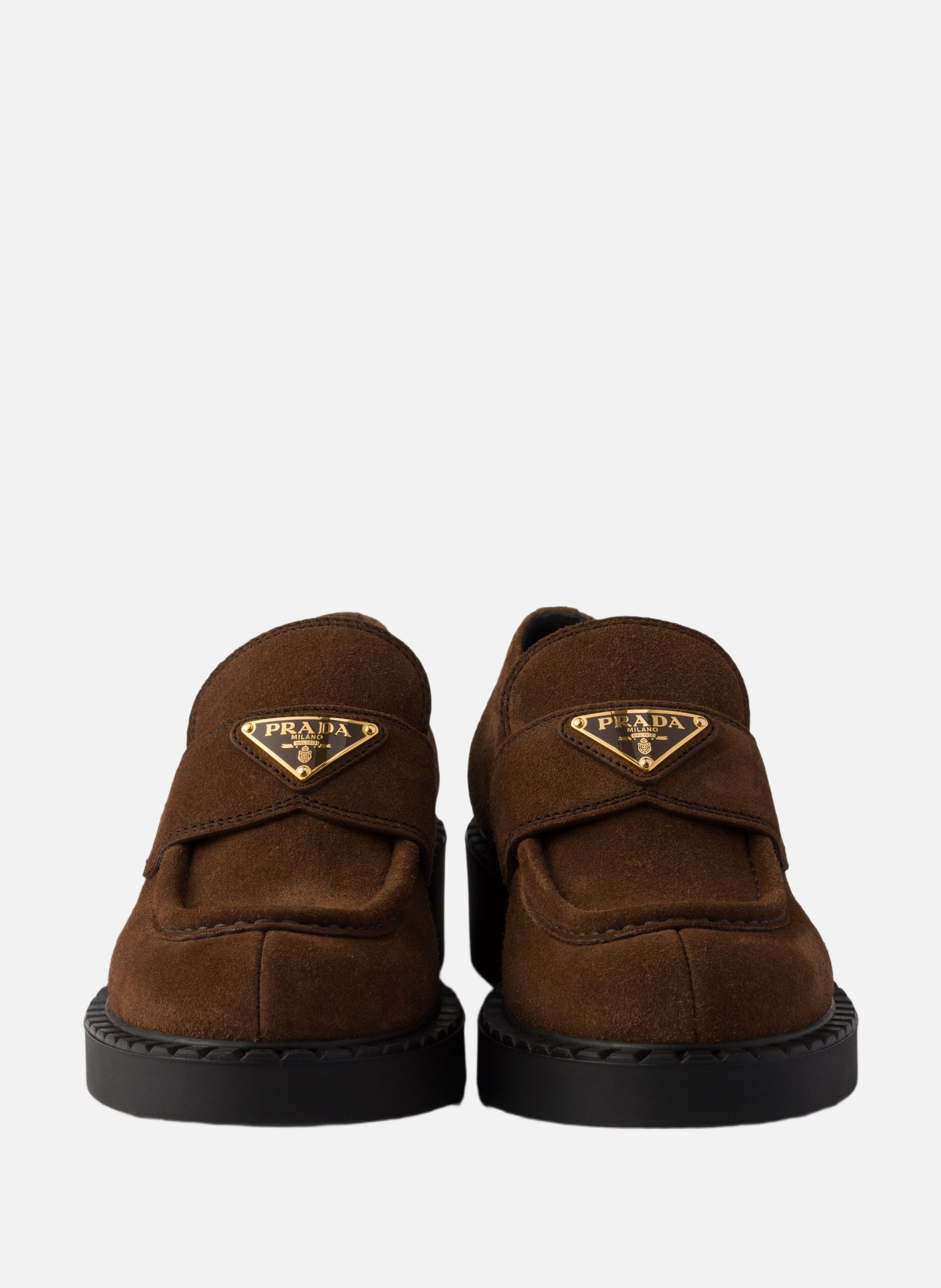 Mocassins en veau velours chocolat PRADA Marron