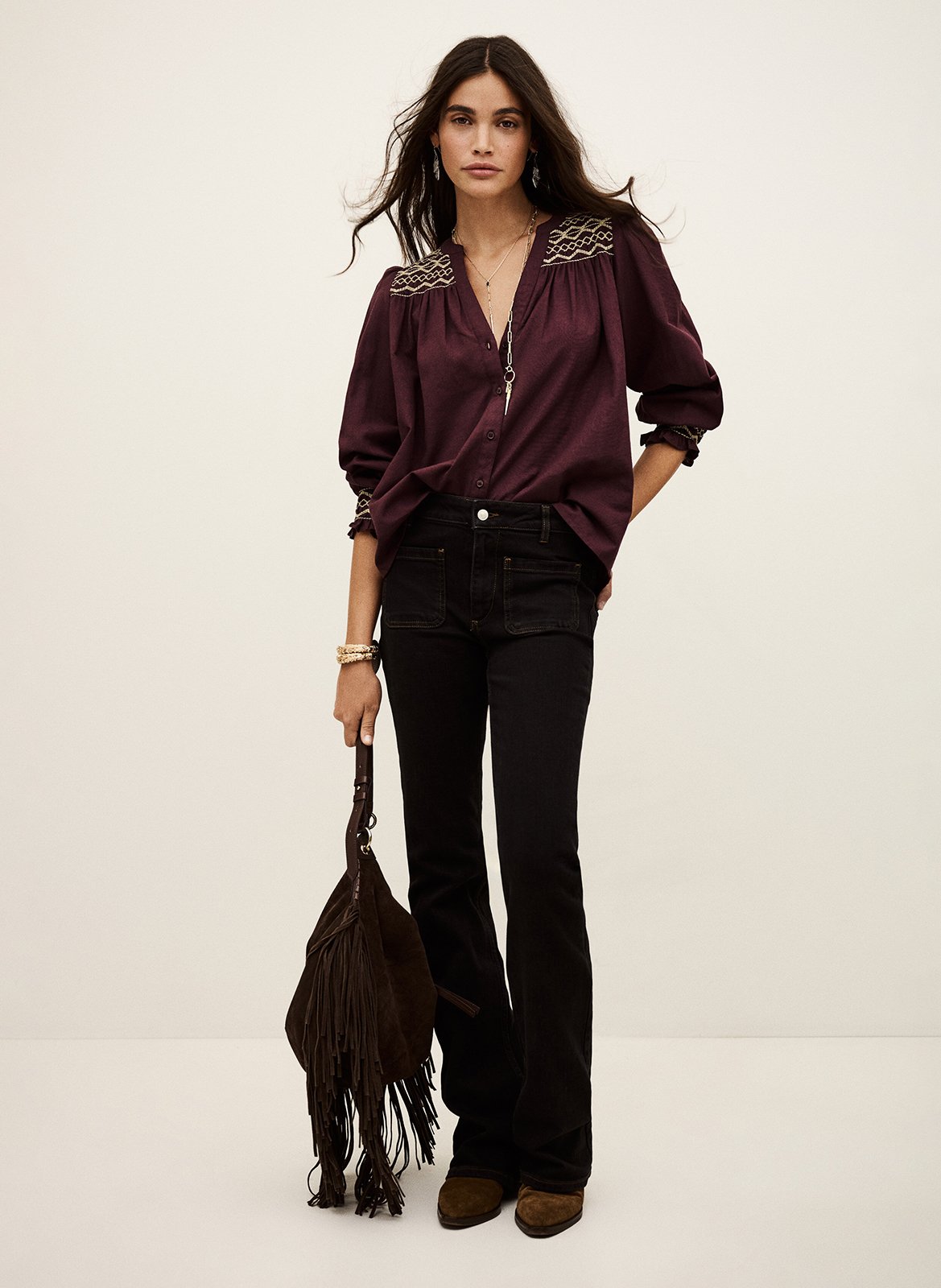 Blouse col v en coton mélangé samantha BA&SH Violet