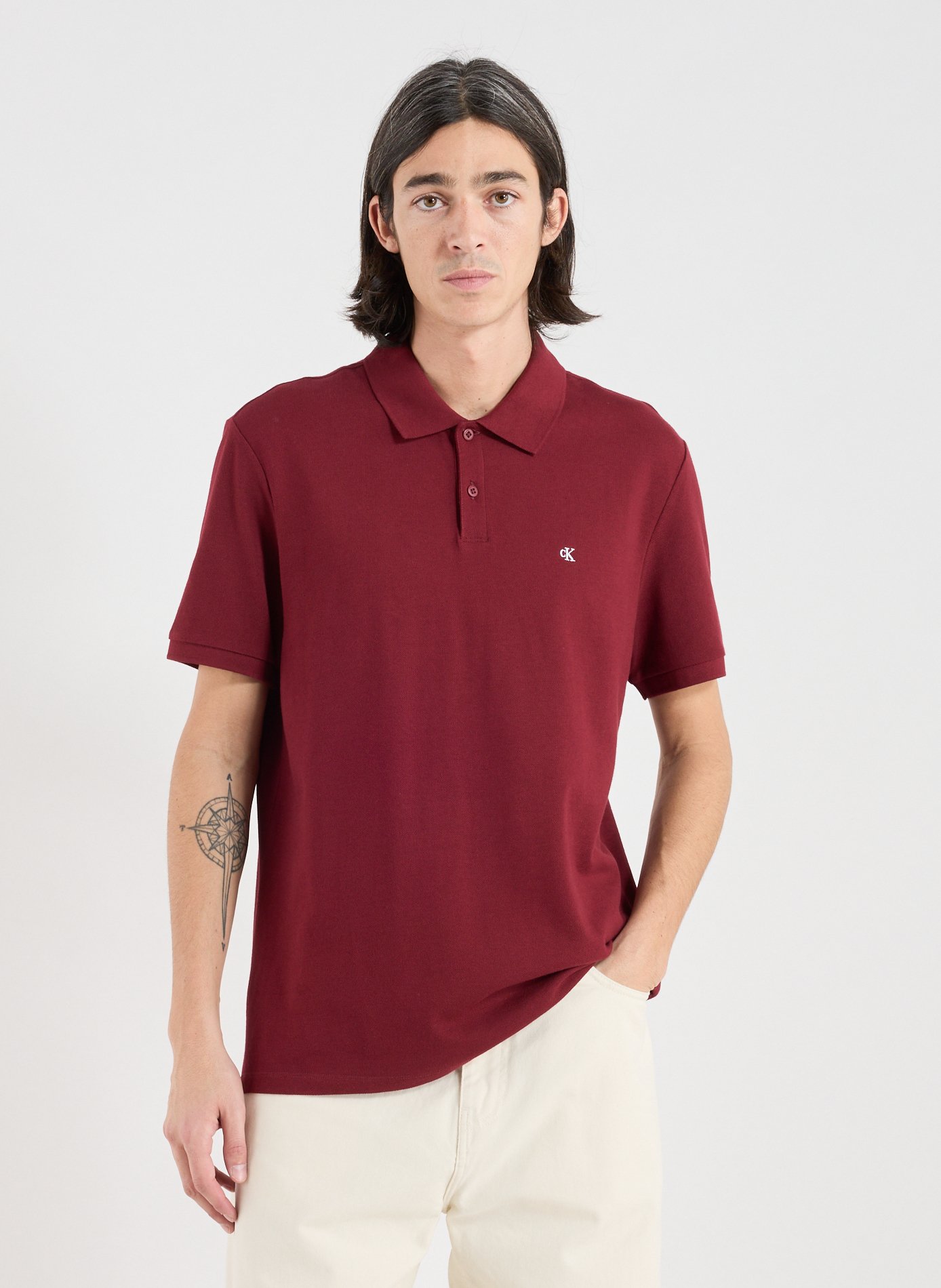 CALVIN KLEIN Short sleeve cotton polo shirt Red