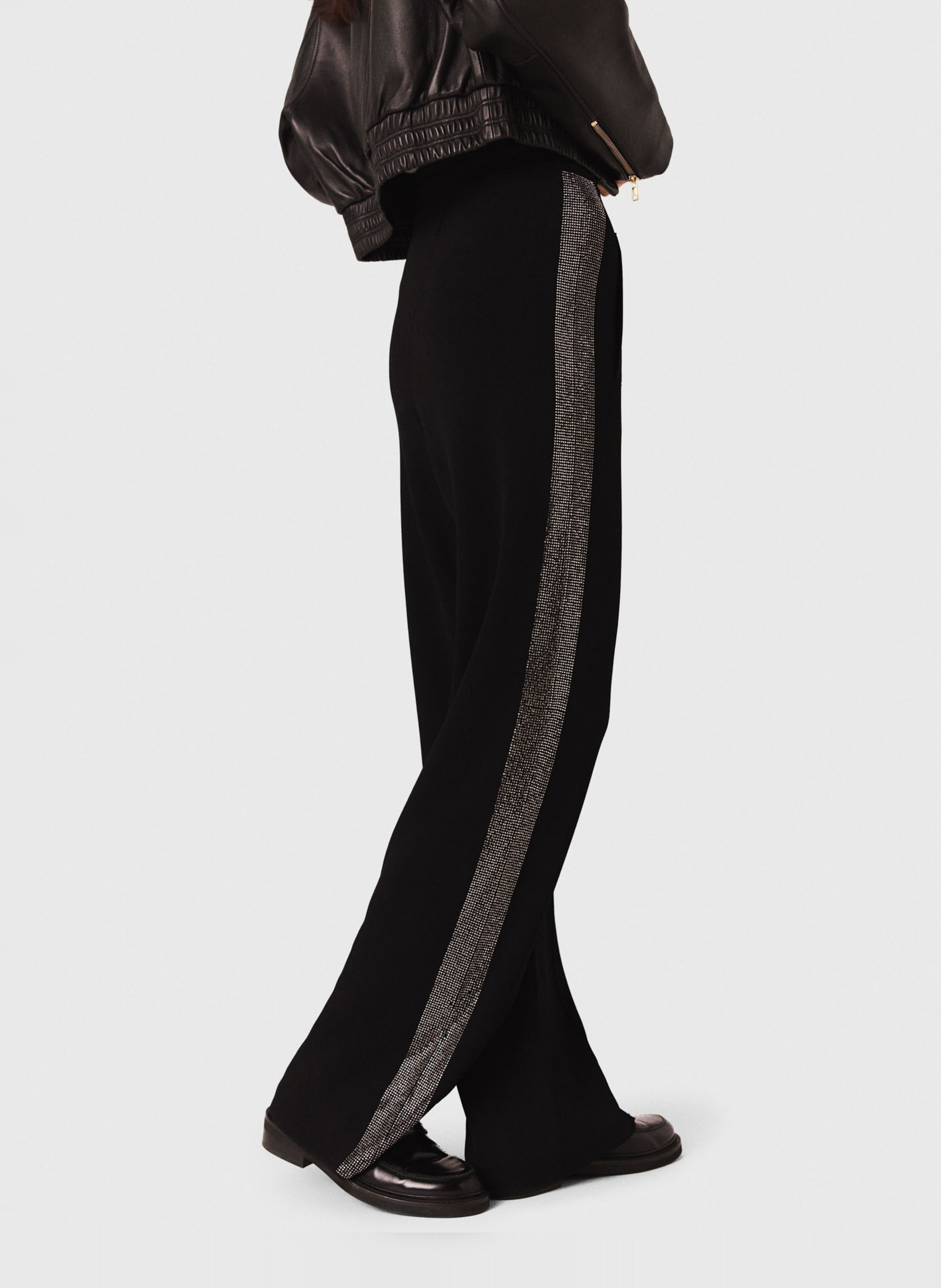 Pantalon large avec bande strassée MAJE Noir