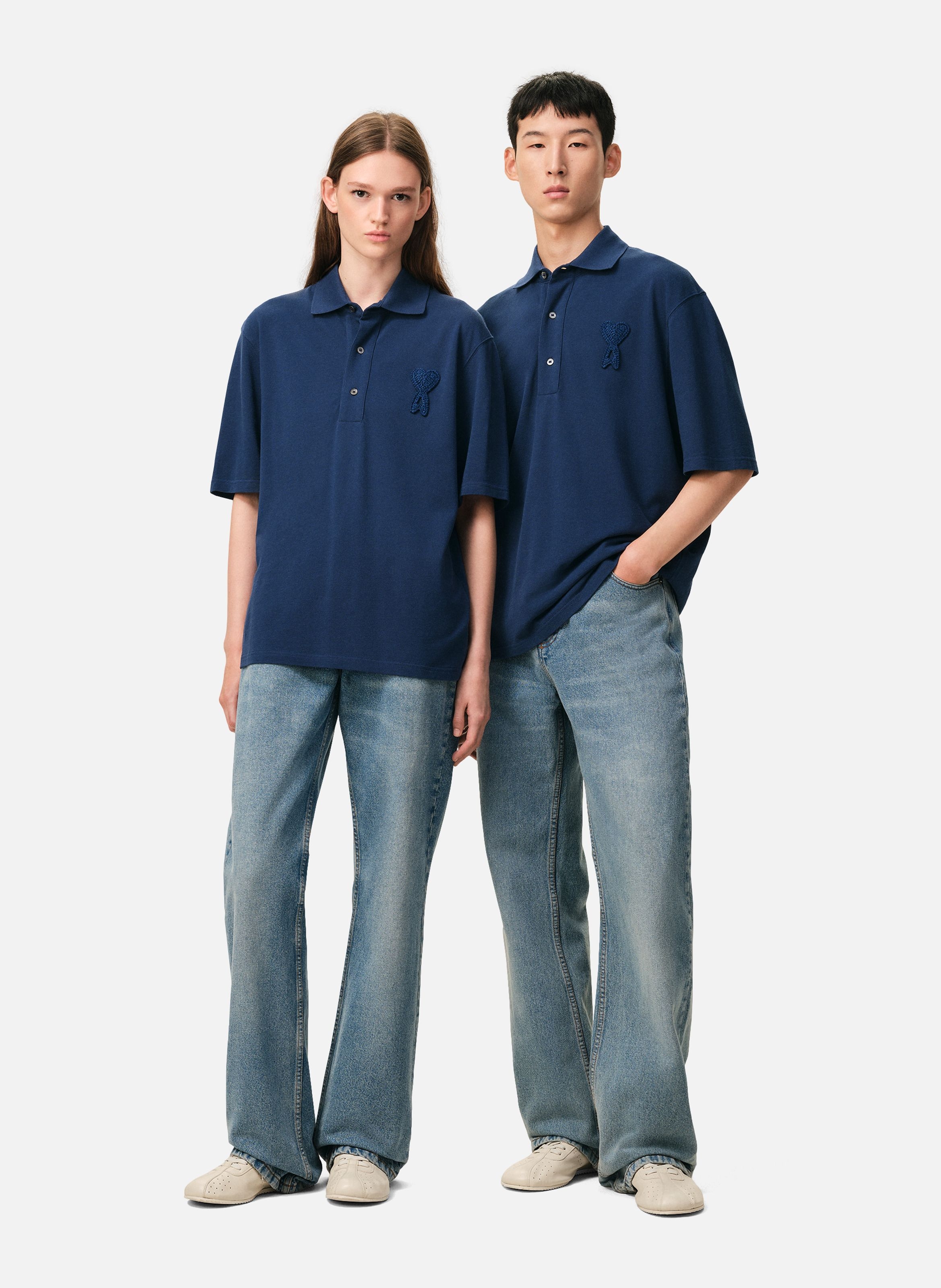 Polo ami de coeur crochet en coton unisexe AMI PARIS Bleu