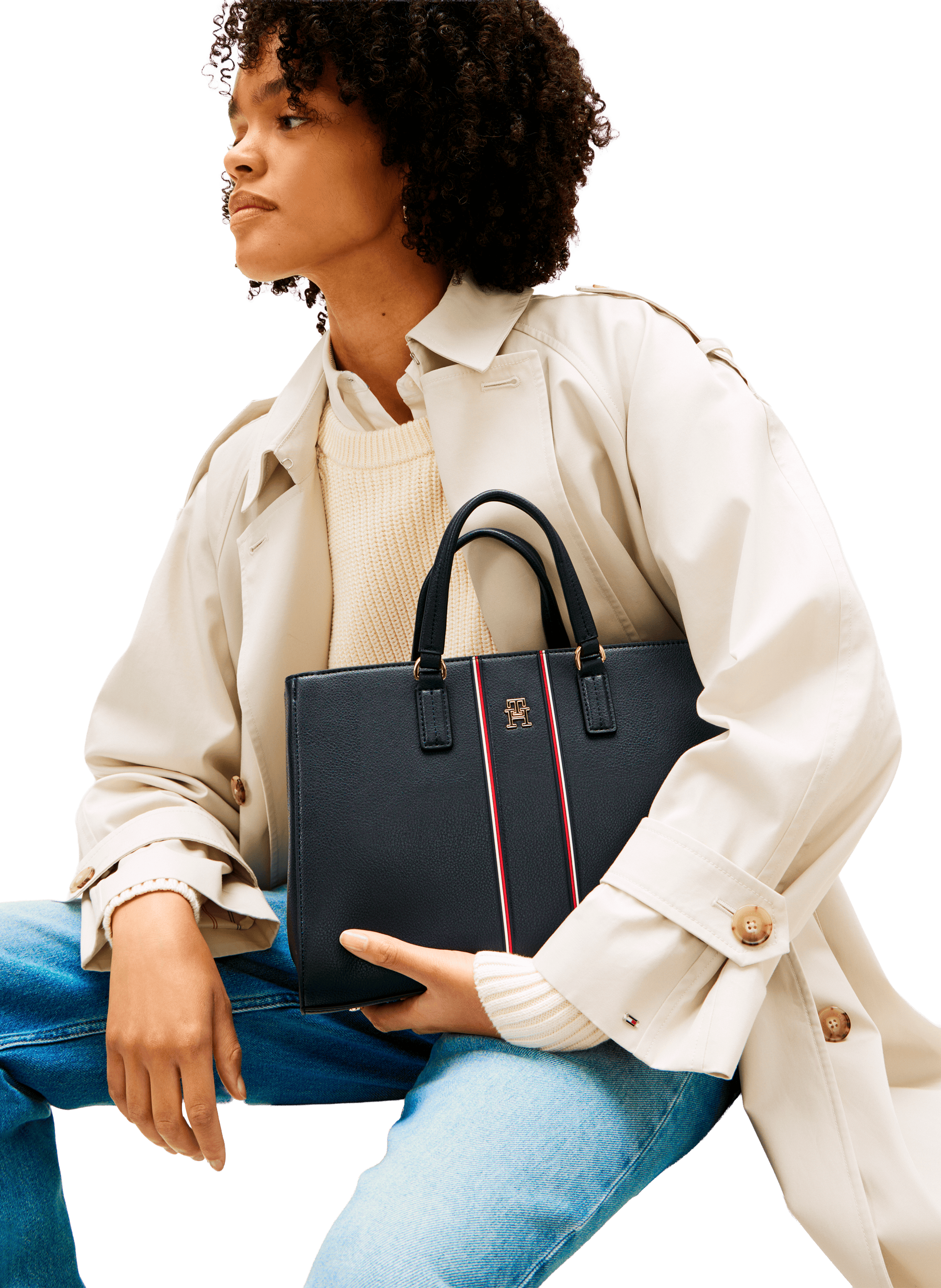 Sac à main rayé TOMMY HILFIGER Bleu