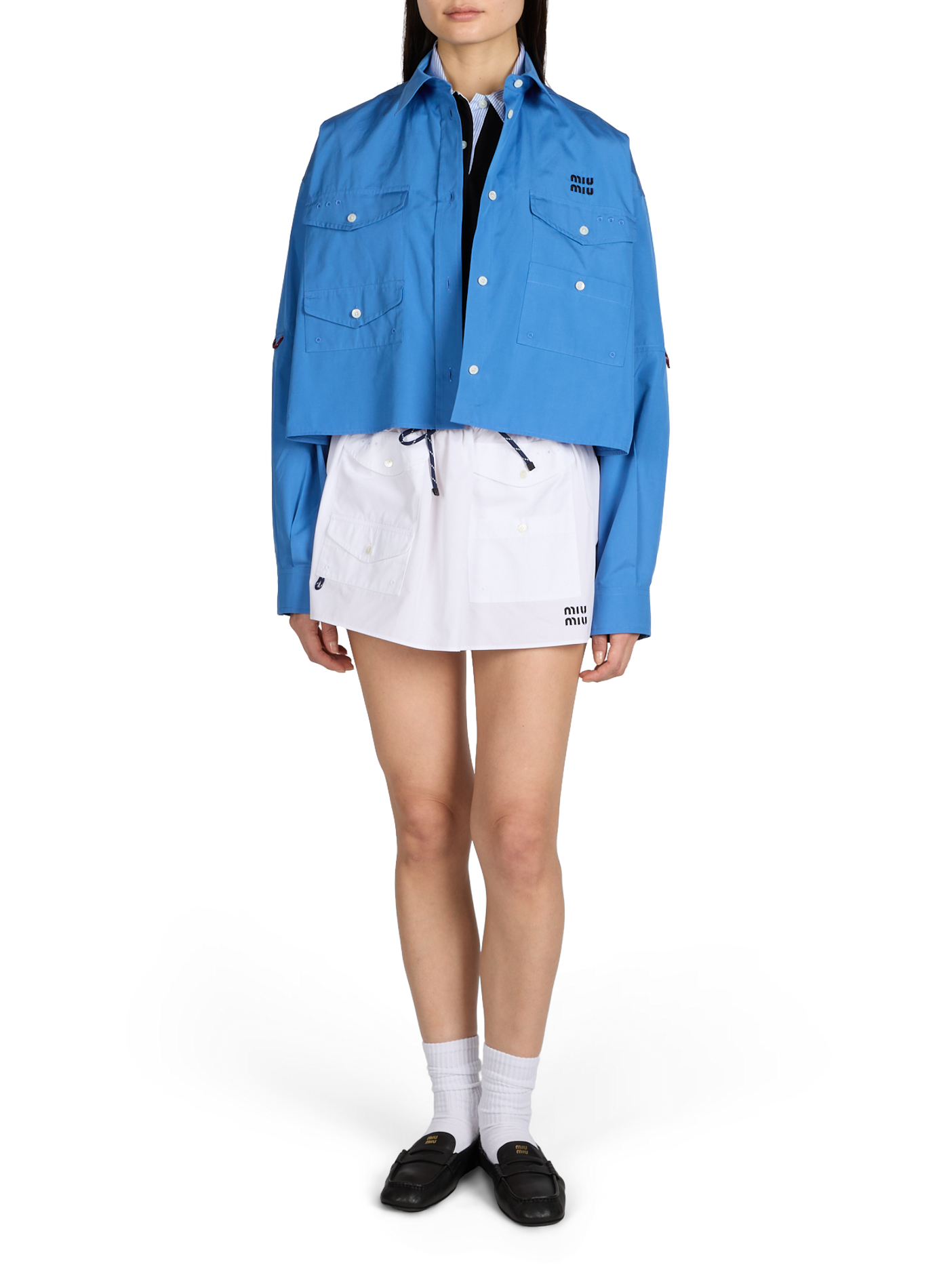 Chemise courte en coton MIU MIU Bleu