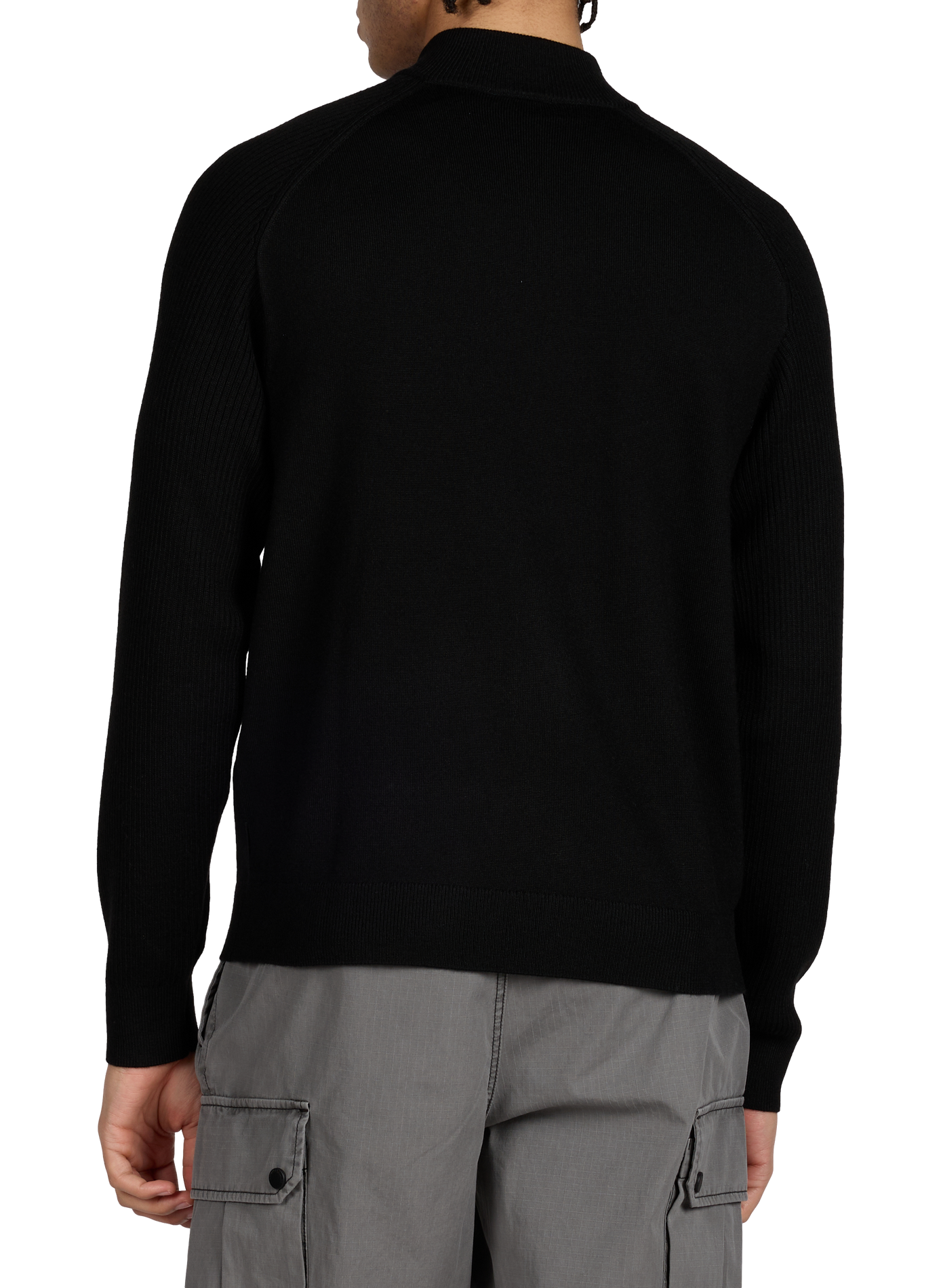 Gilet zippé à col montant en laine vierge et coton mélangés Noir