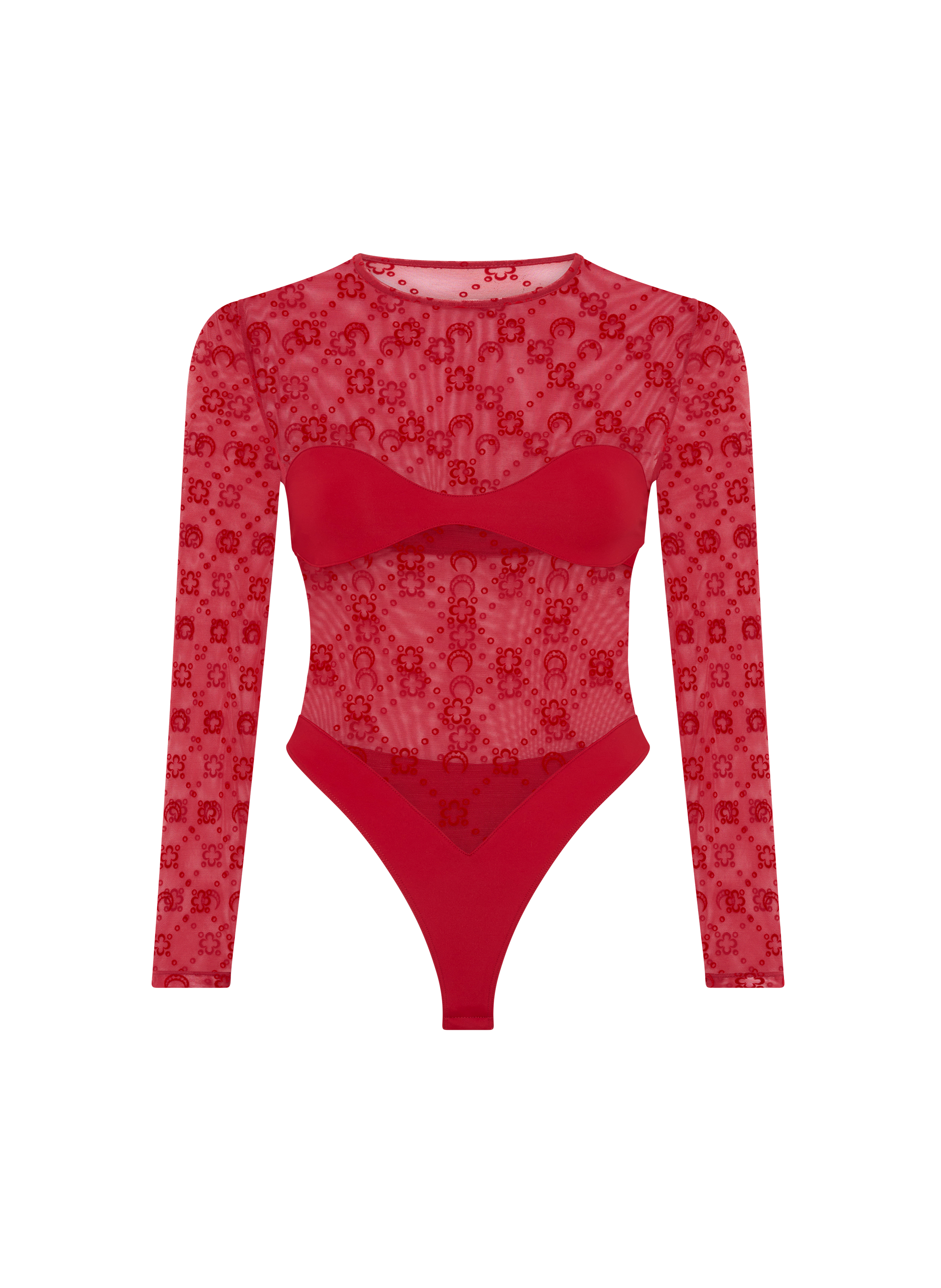 Moonogram mesh flock bodysuit top MARINE SERRE Red