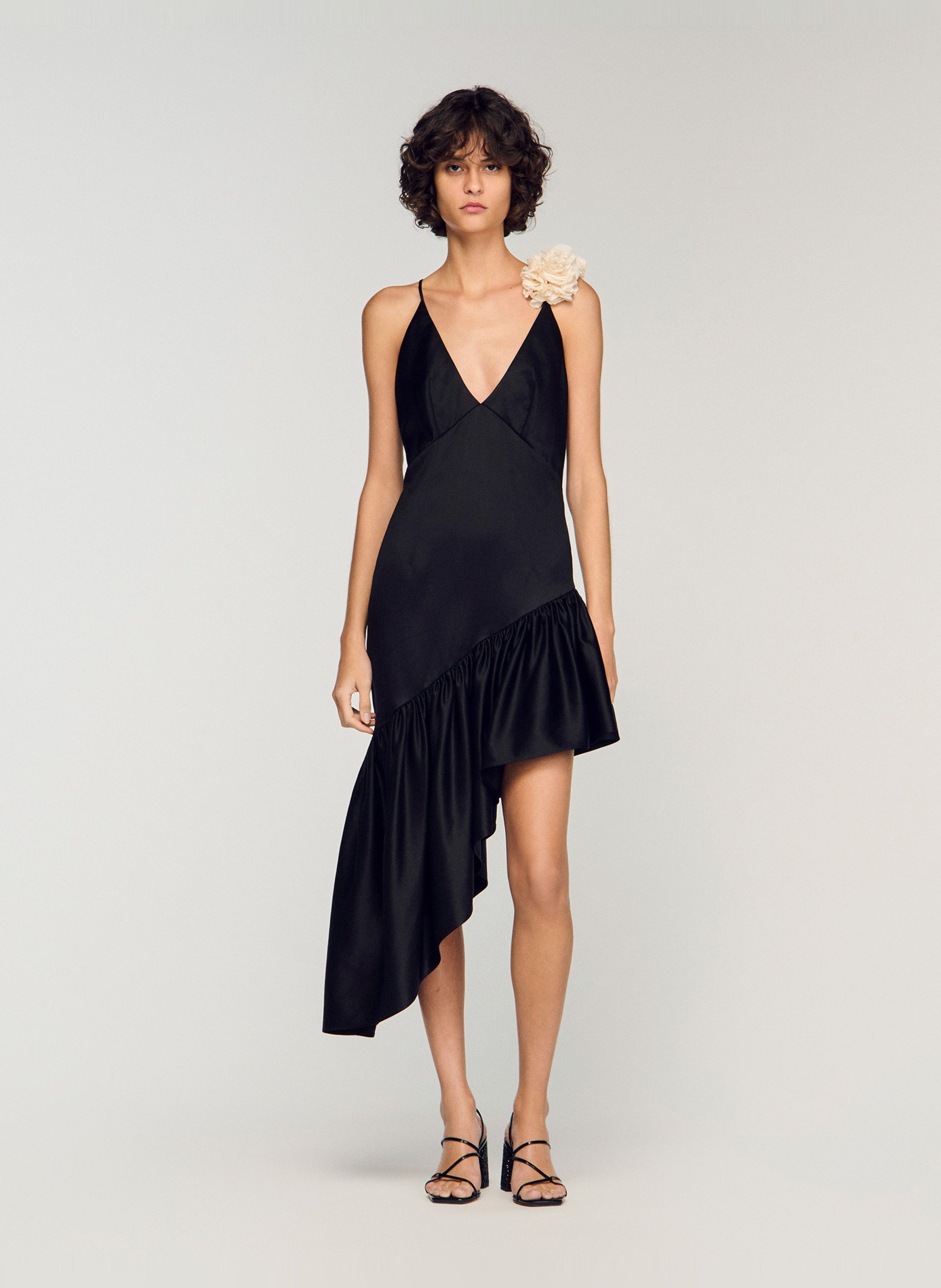 Robe asymétrique satinée SANDRO Noir