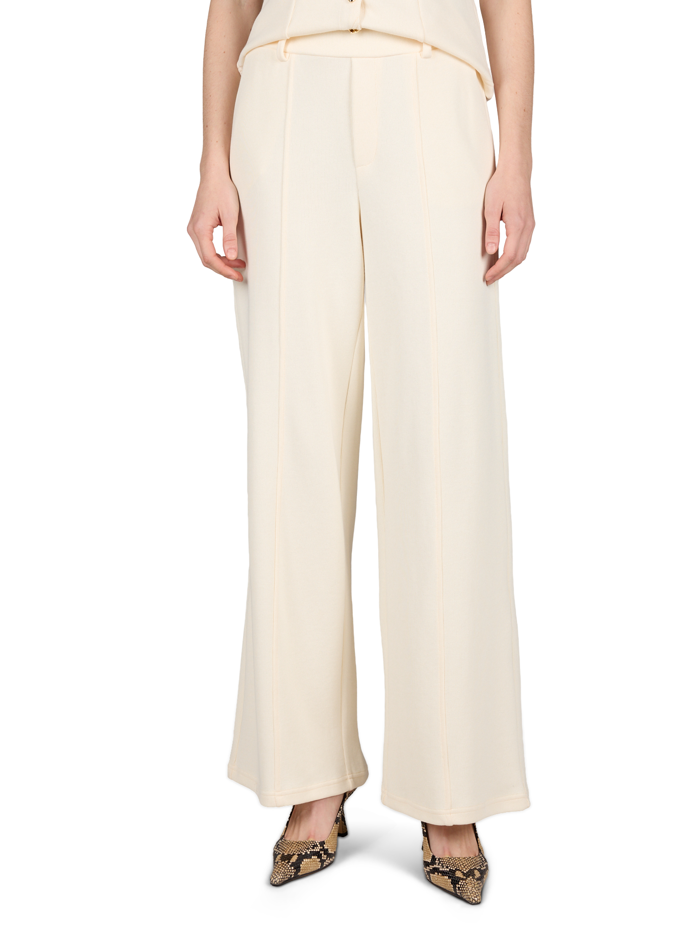 Pantalon évasé en coton mélangé OBJECT Blanc