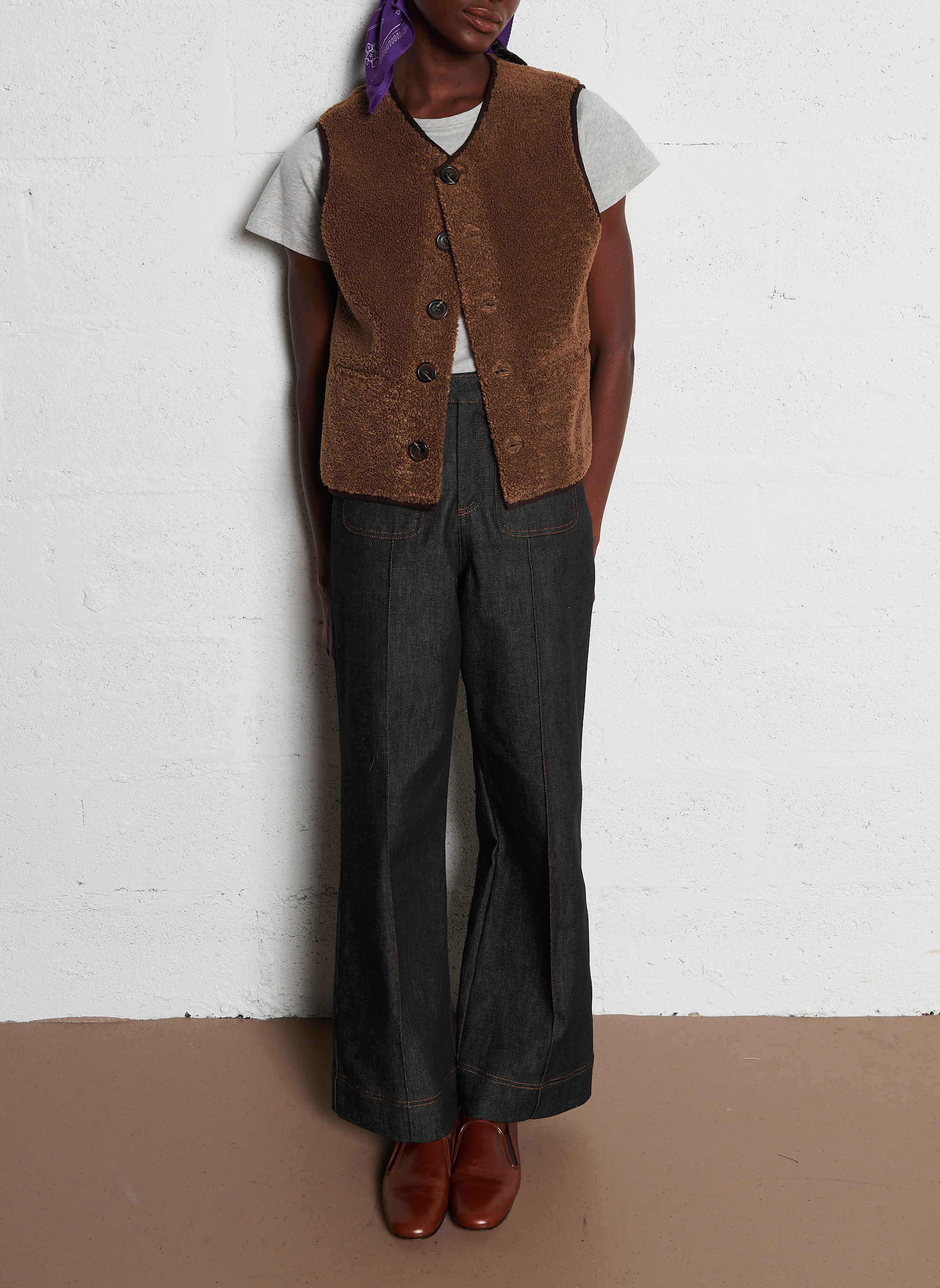 Gilet sans manches aspect mouton fusil SOEUR Marron