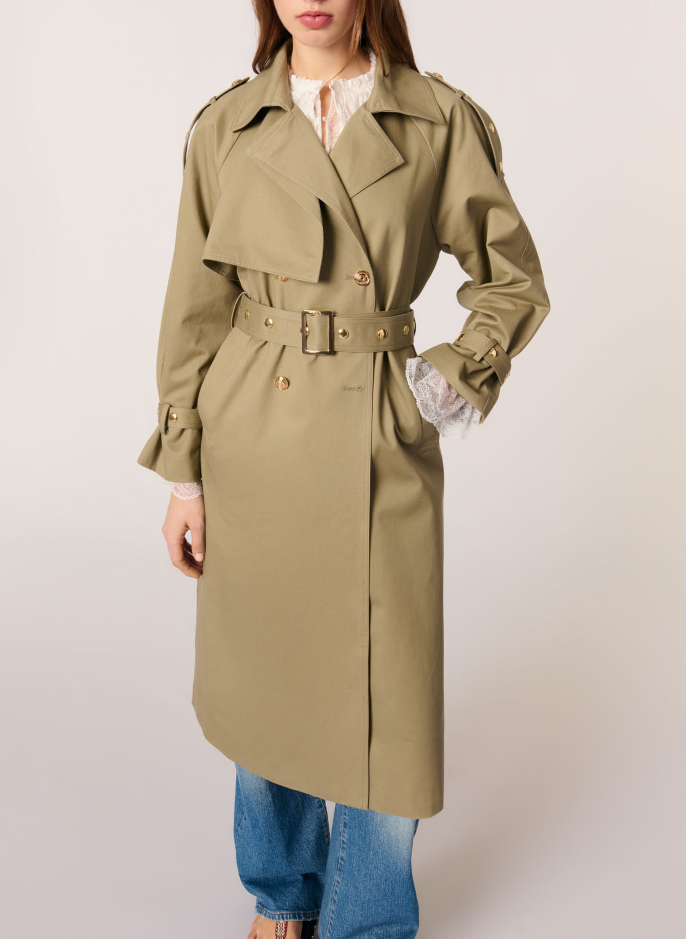 Trench cintrée en coton MAJE Kaki