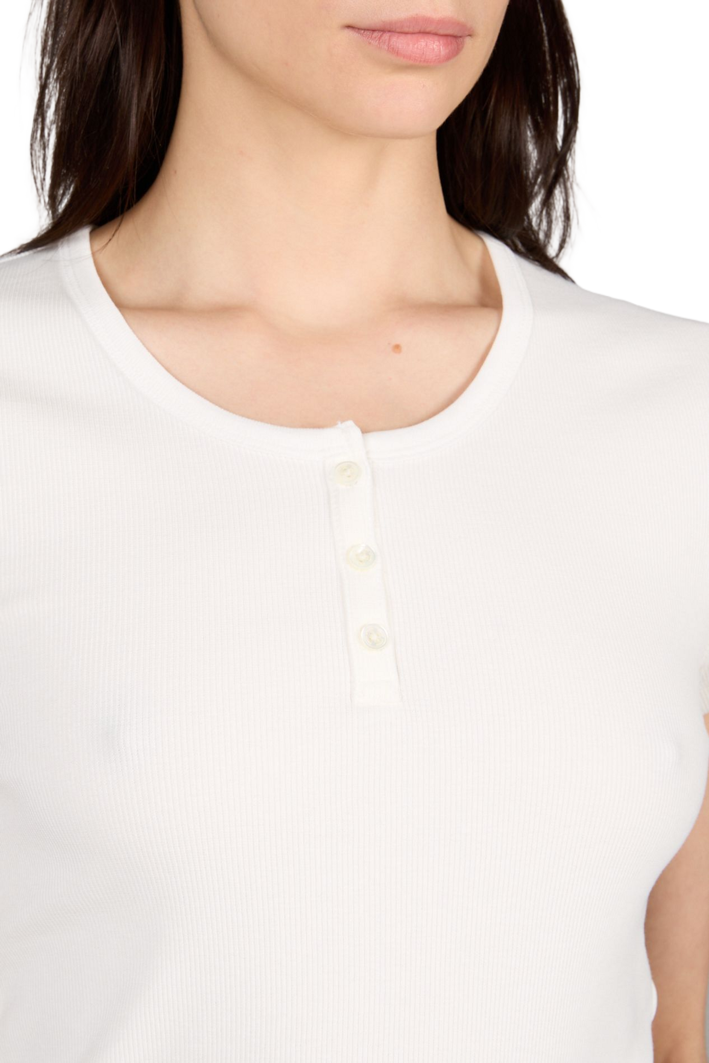 Ribbed buttoned round neck top in blended cotton DUNST White