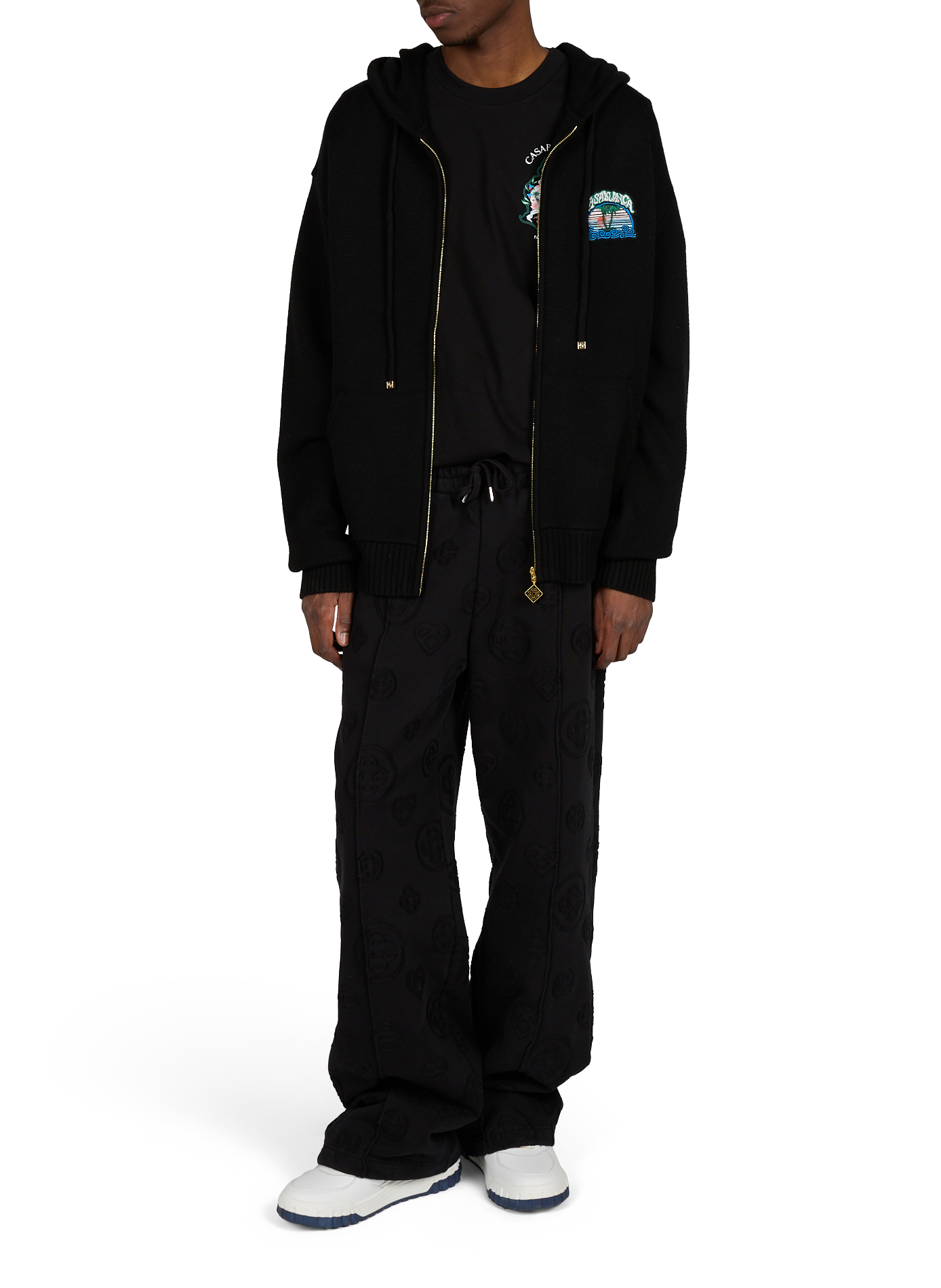 Zippered wool hooded cardigan CASABLANCA PARIS Black