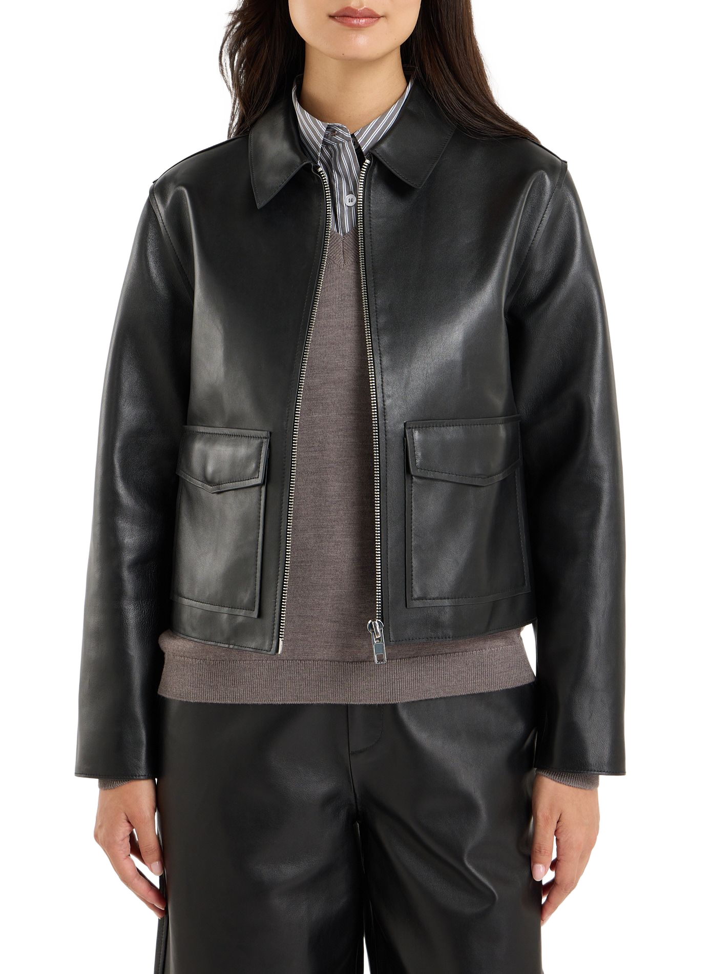 Short straight Bumia leather jacket SAISON 1865 Black