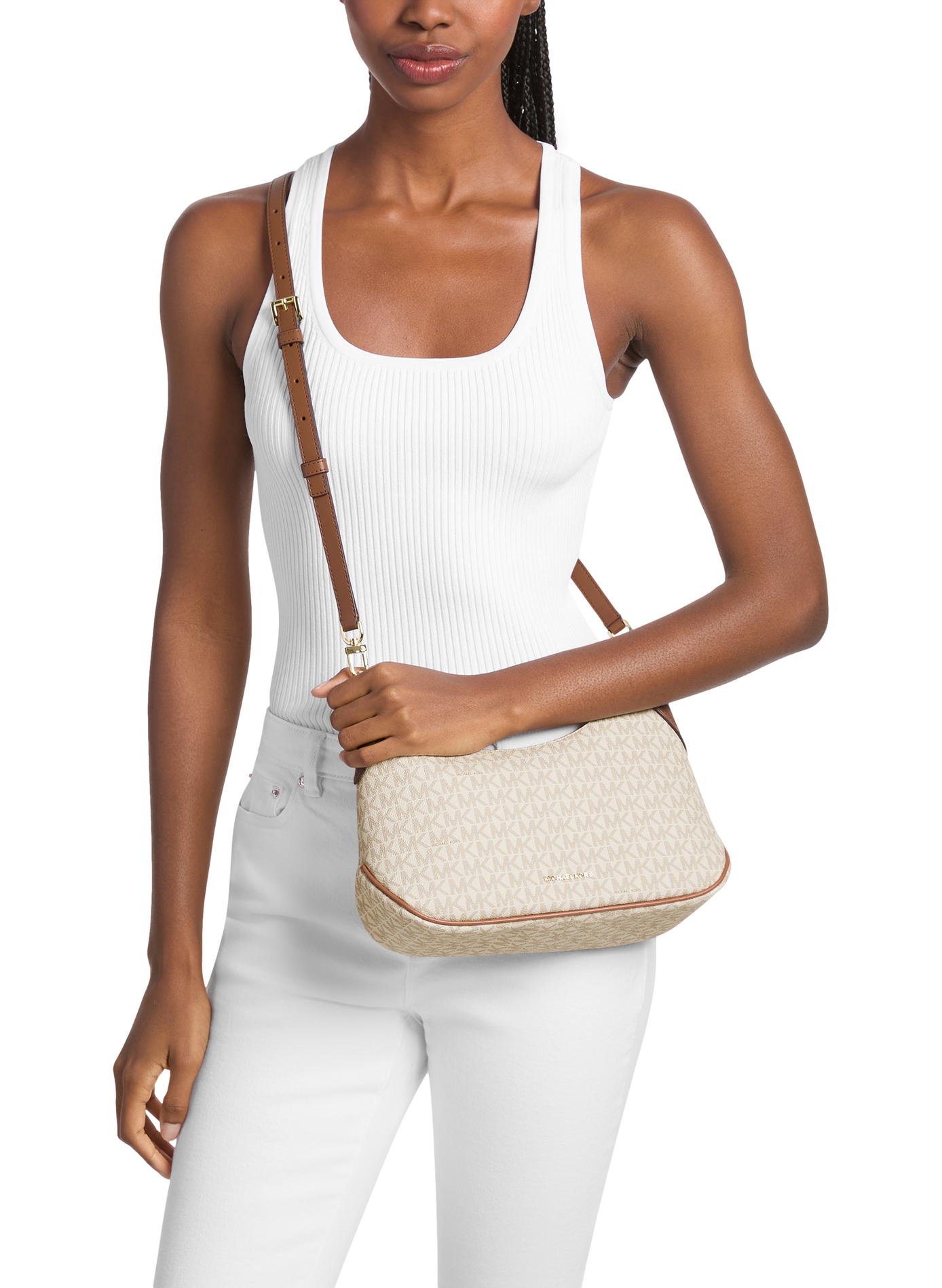 sac porté épaule Jet Set Medium à monogramme MICHAEL KORS Beige