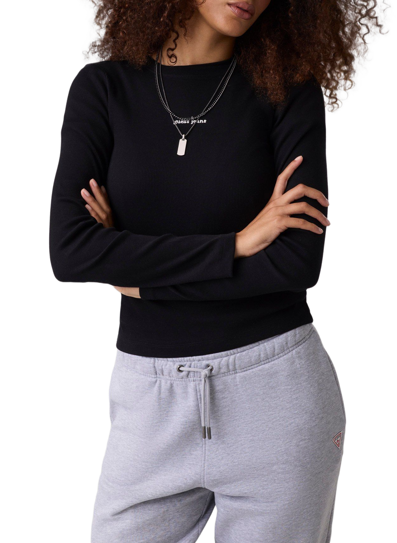 Tee-shirt col rond en coton mélangé GUESS Noir