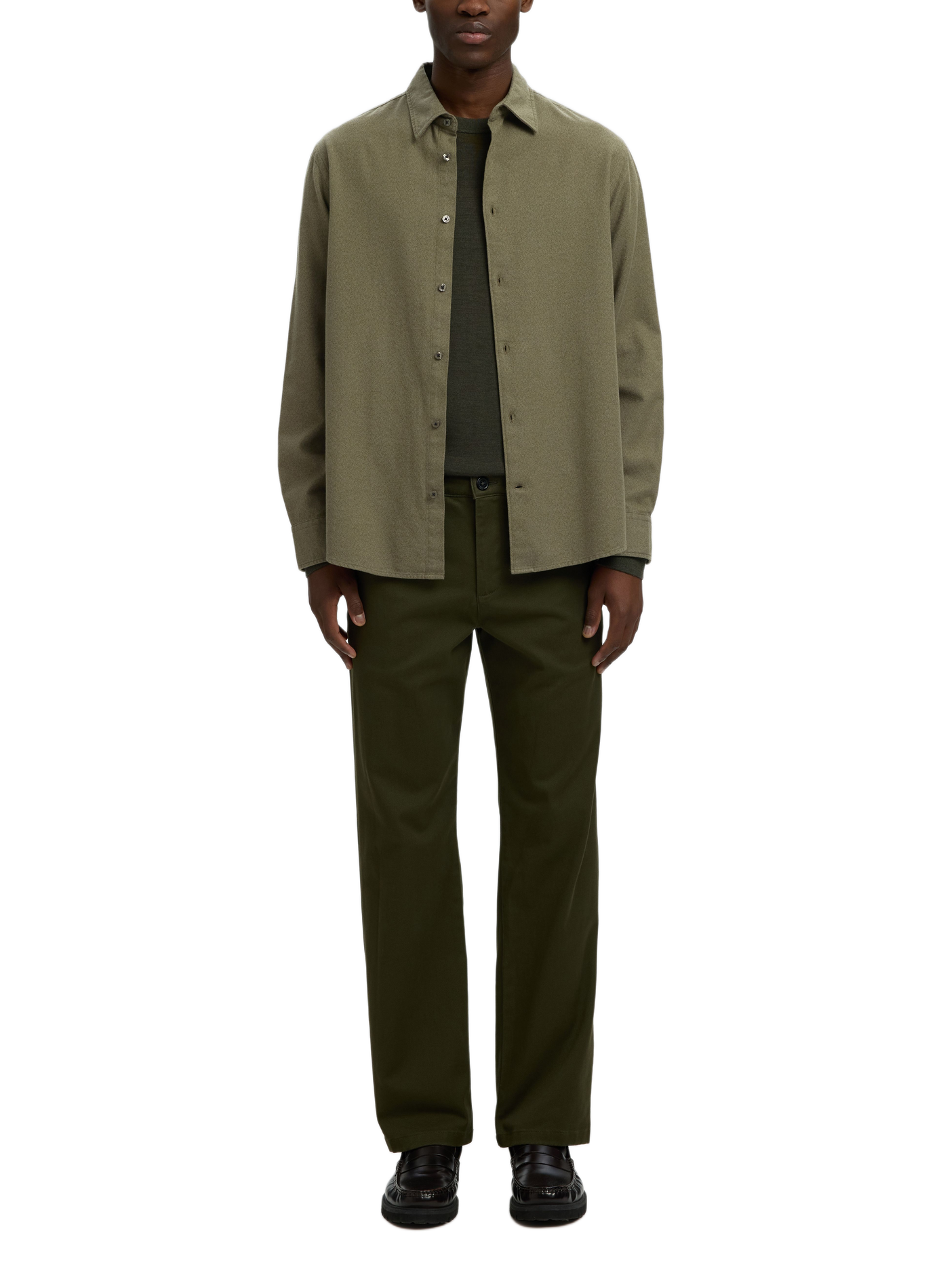 Chemise col classique manches contrastantes en coton SELECTED Green
