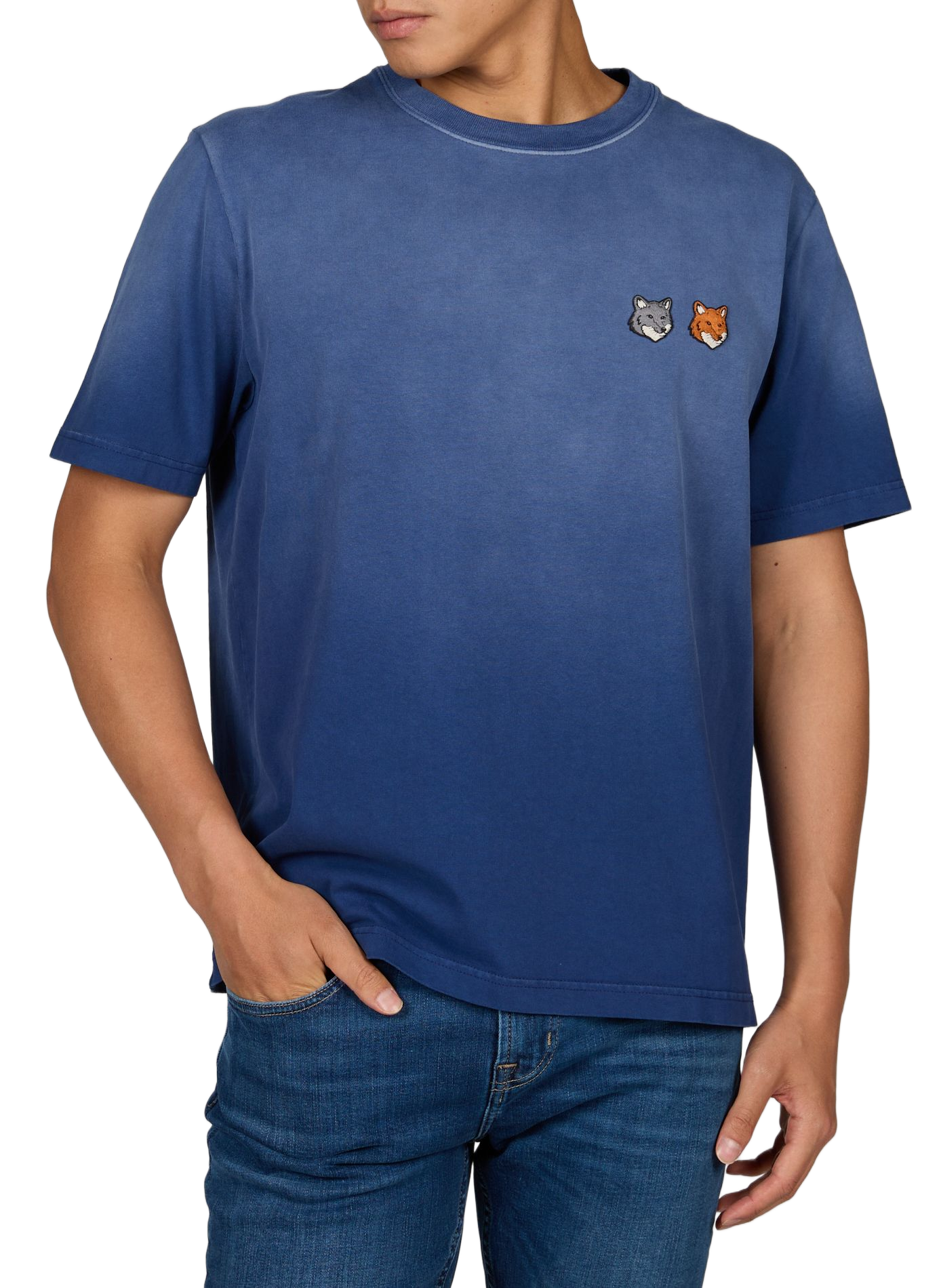 Tee-shirt droit col rond en coton MAISON KITSUNÉ Bleu
