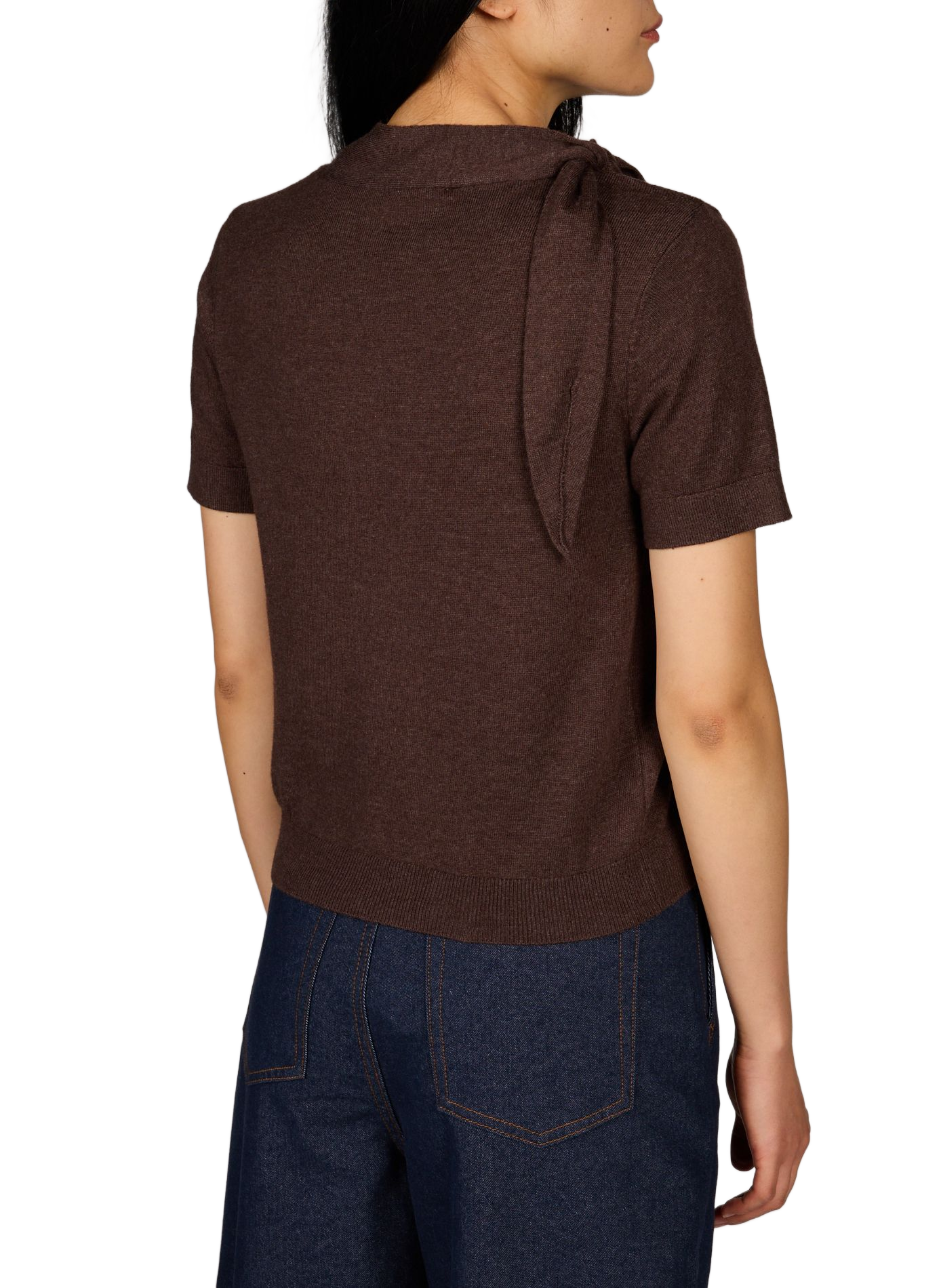 Kurzarm-Pullover mit Knotenkragen ARTLOVE Braun