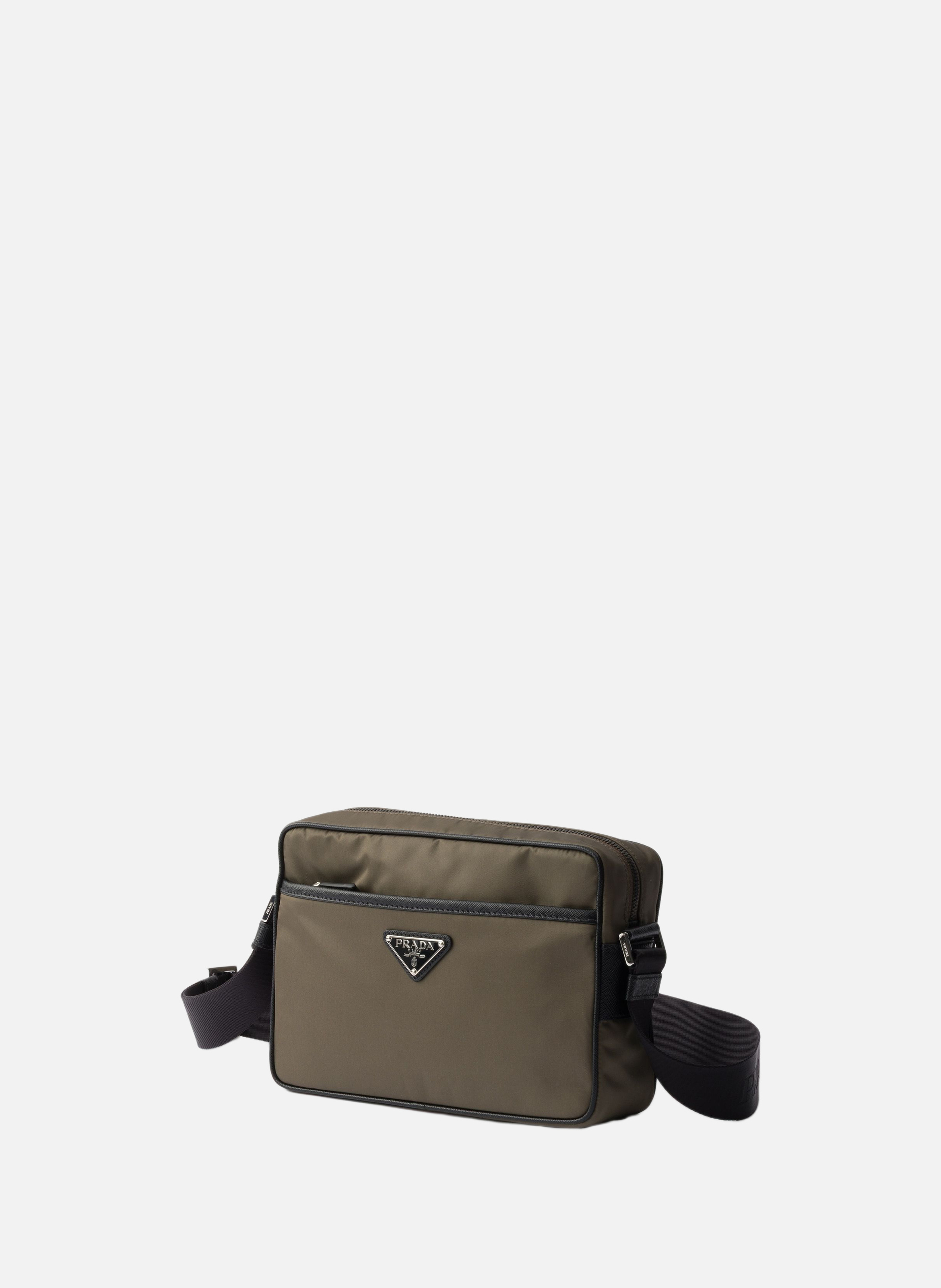 Sac porté épaule en re-nylon et saffiano PRADA Gris