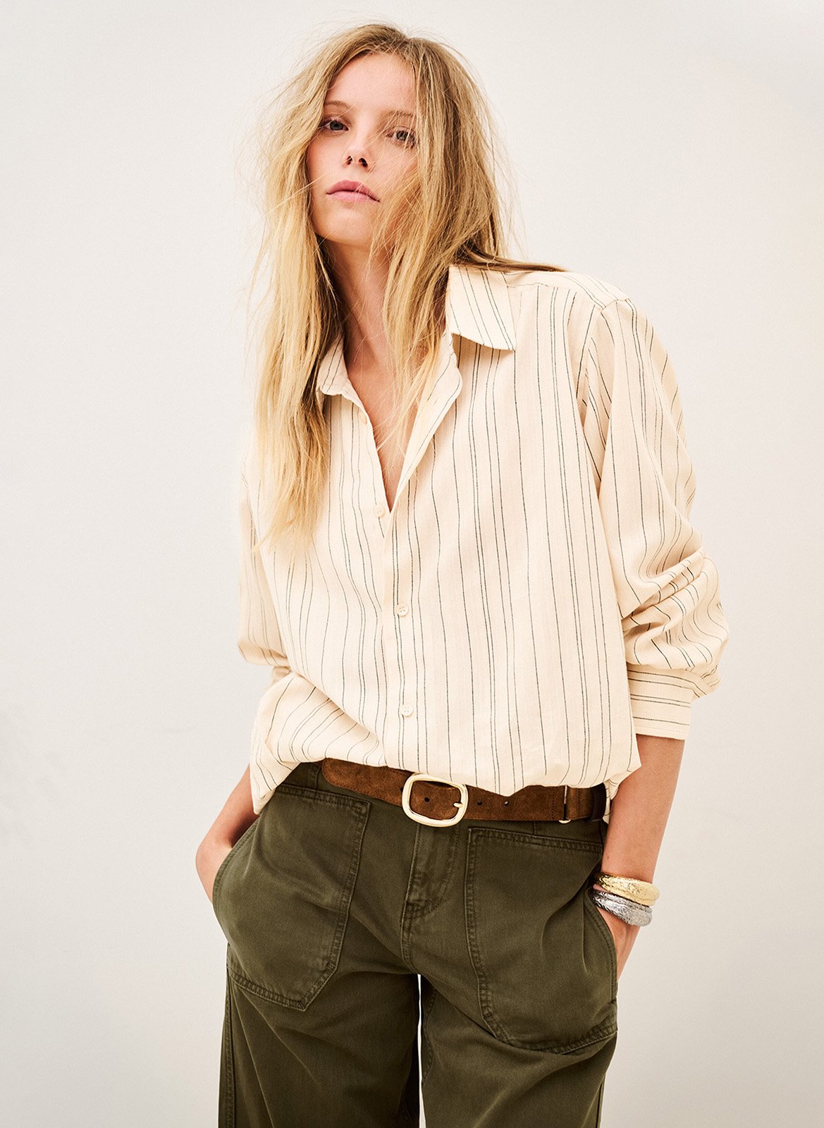 Chemise droite rayée en coton sisa BA&SH Beige
