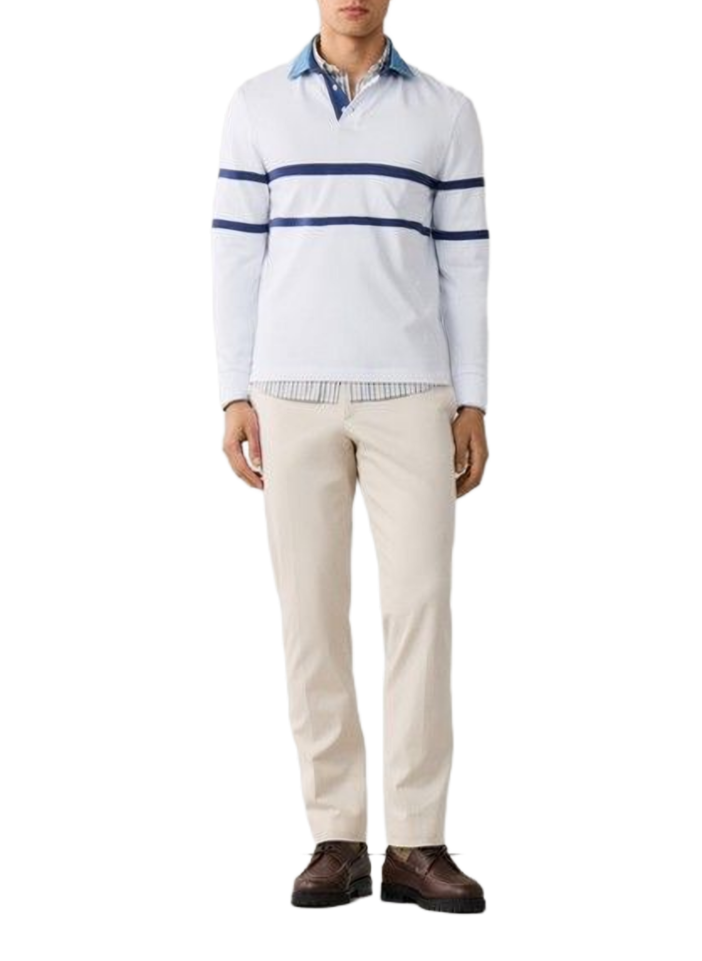 Long-sleeved striped cotton polo shirt FACONNABLE White