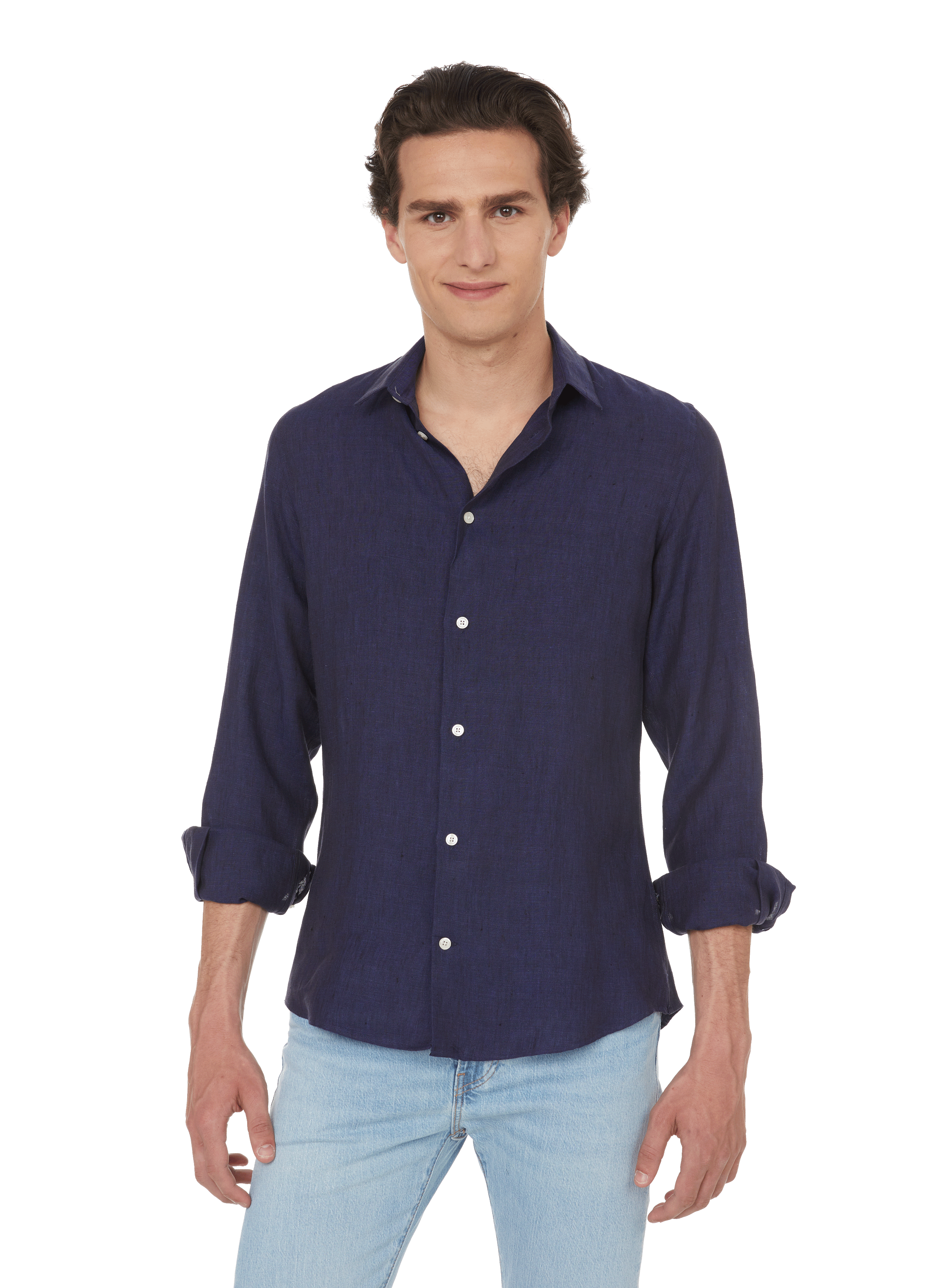 AU PRINTEMPS PARIS Slim-fit linen shirt Blue