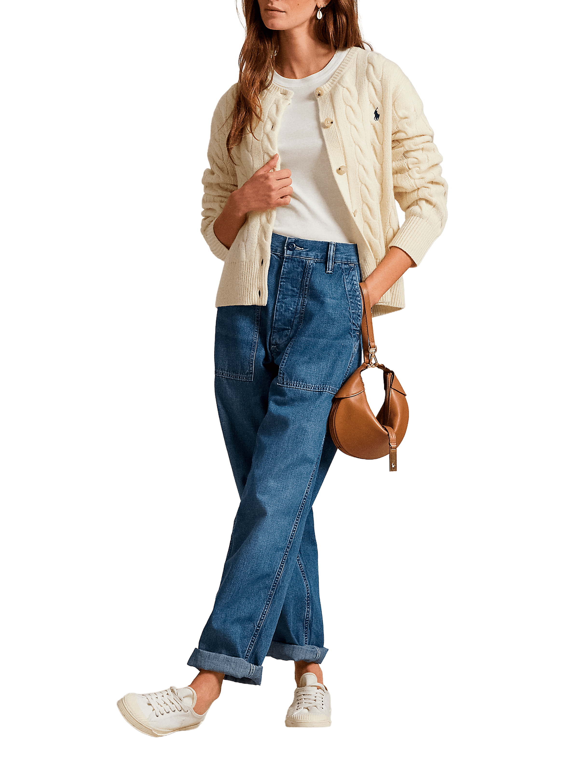 Cardigan col rond en laine et cachemire POLO RALPH LAUREN Beige