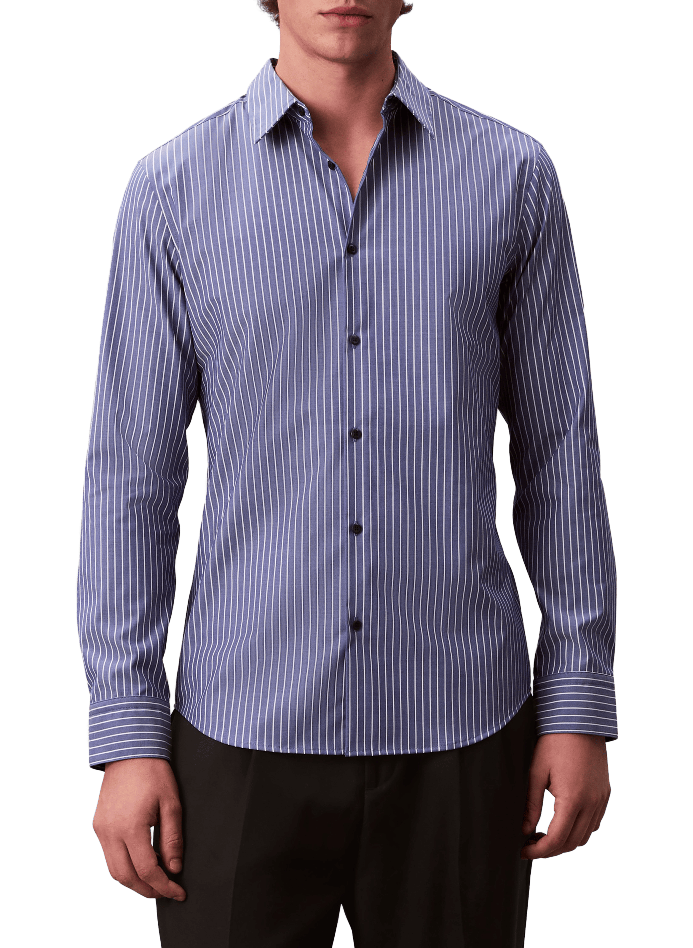 Chemise slim à rayures en coton mélangé CALVIN KLEIN Bleu