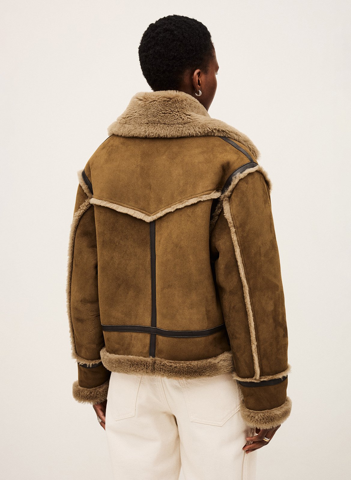 Veste droite col rabattu en cuir velours duli BA&SH Marron