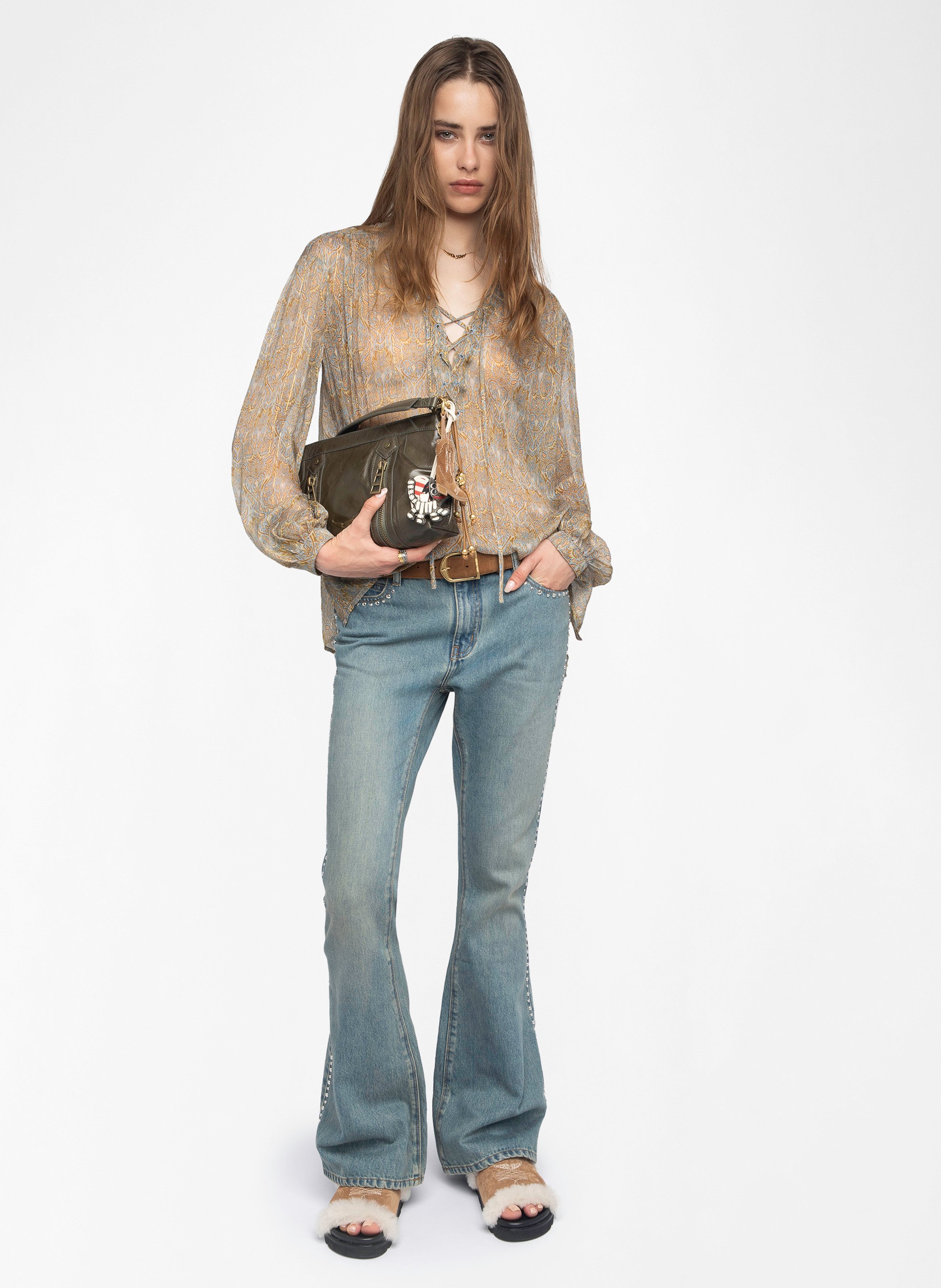 Blouse col v en coton mélangé tamela ZADIG&VOLTAIRE Bleu