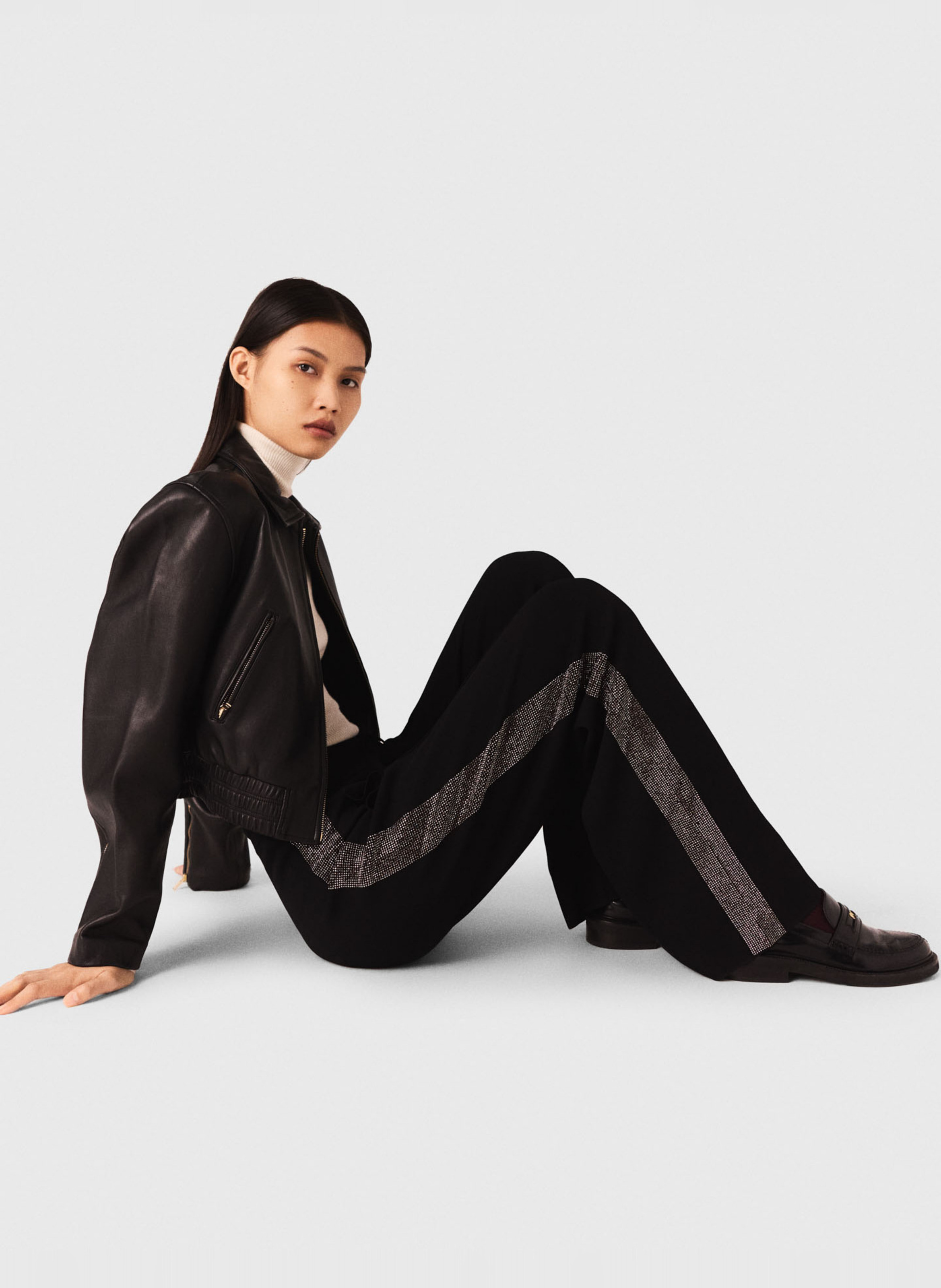 Pantalon large avec bande strassée MAJE Noir