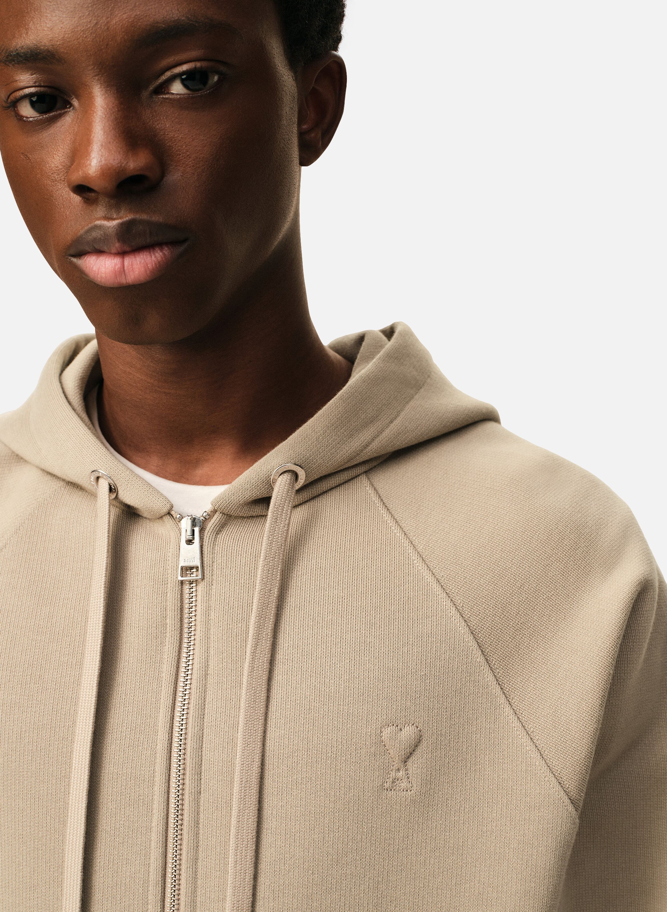 Hoodie Zippé Ami De Coeur En Coton unisexe AMI PARIS Beige