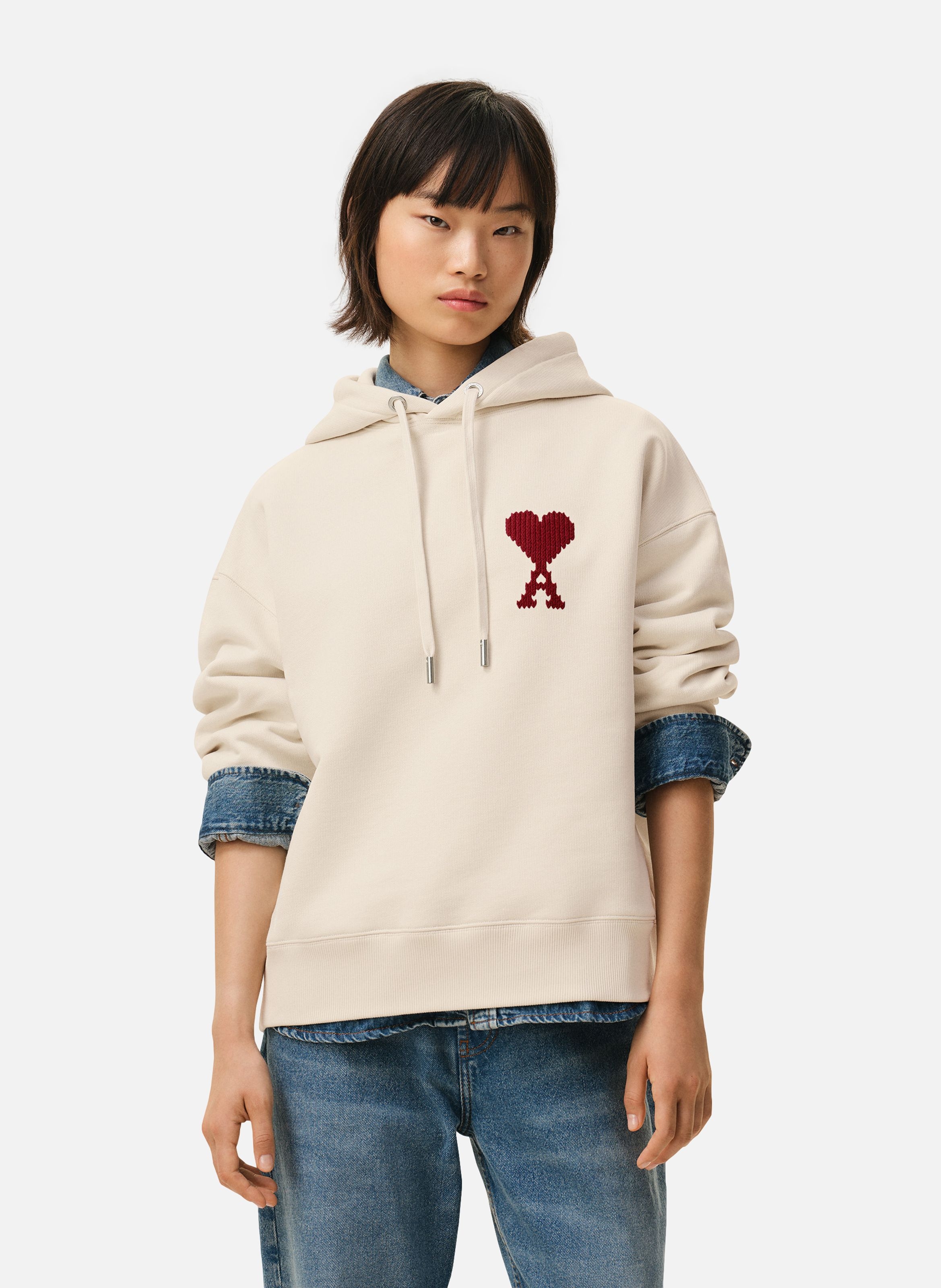 Hoodie broderie ami de coeur unisexe en coton AMI PARIS Blanc