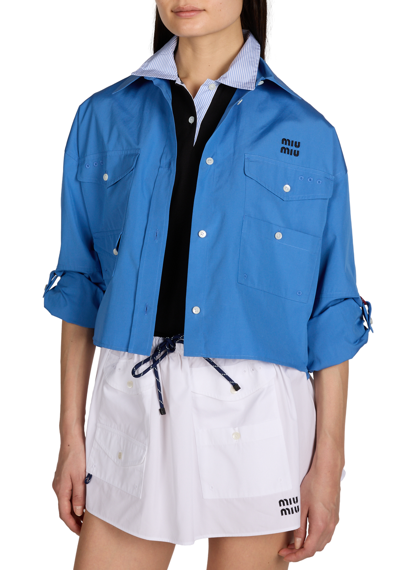 Chemise courte en coton MIU MIU Bleu