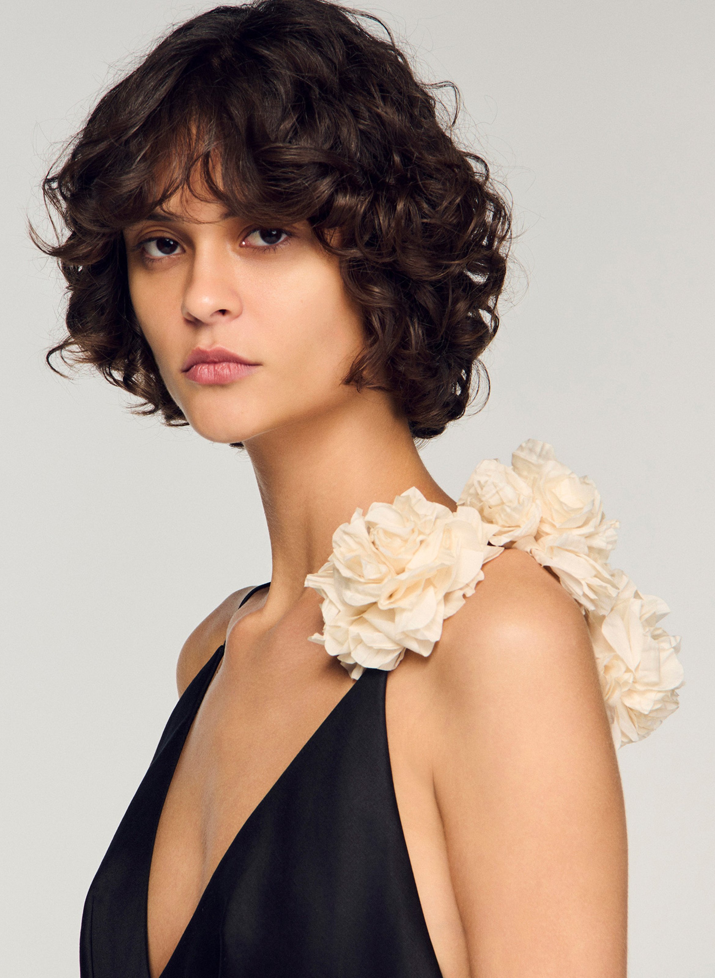 Robe asymétrique satinée SANDRO Noir