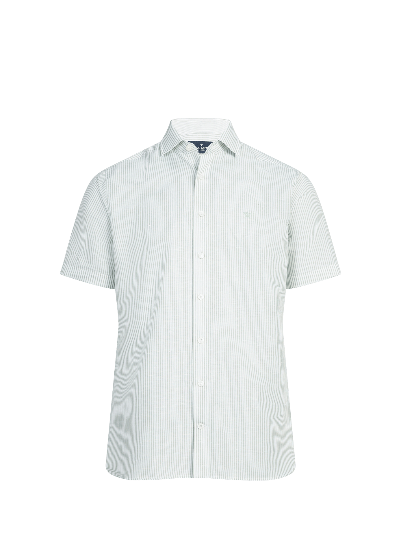 Chemise manches courtes à rayures en lin HACKETT Green