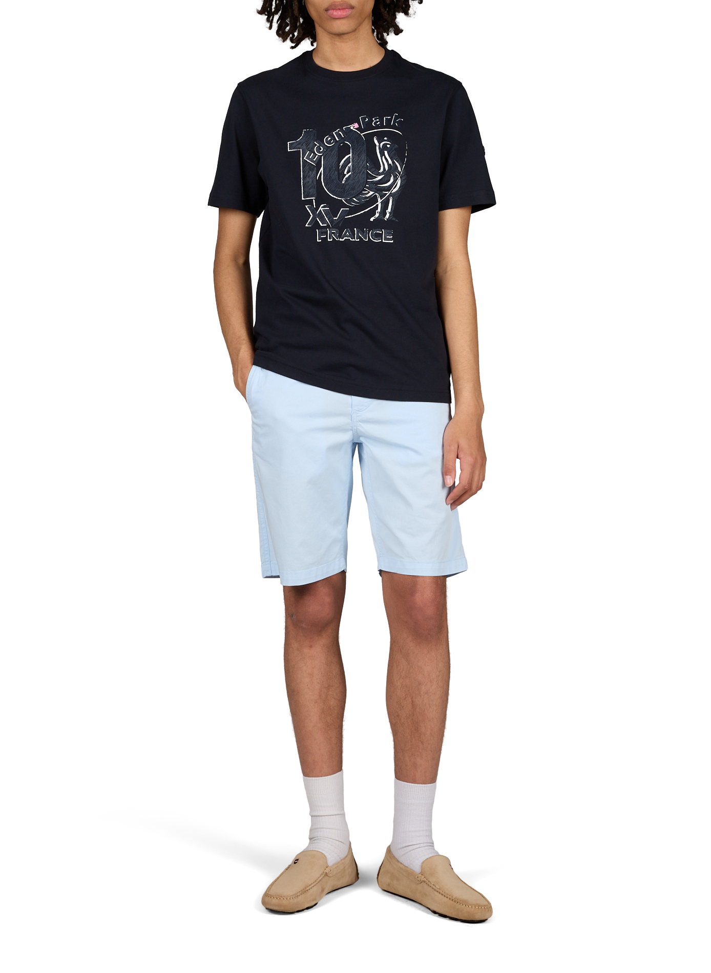 Bermuda uni en coton mélangé EDEN PARK Bleu