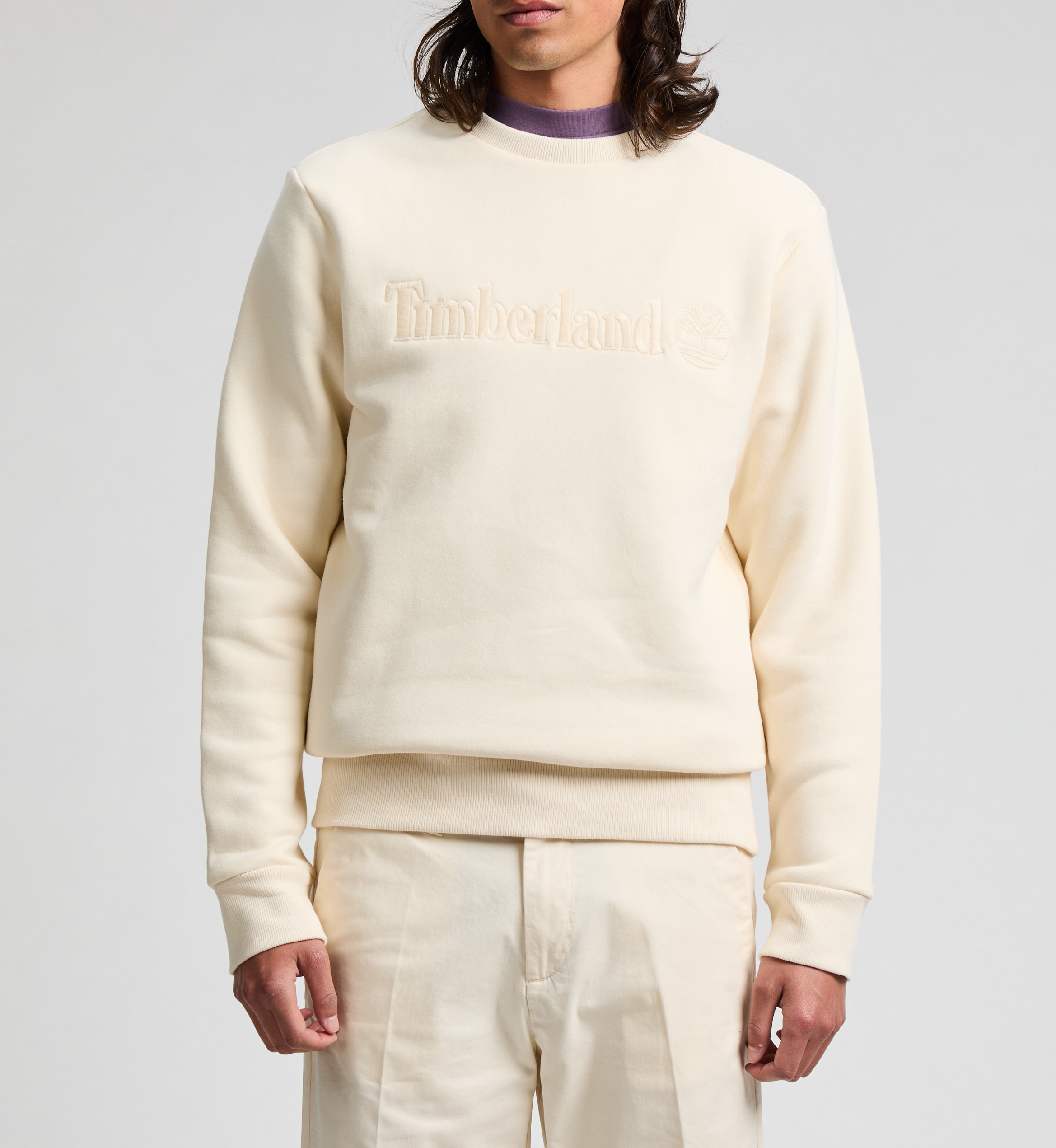 Straight embroidered cotton sweatshirt TIMBERLAND White