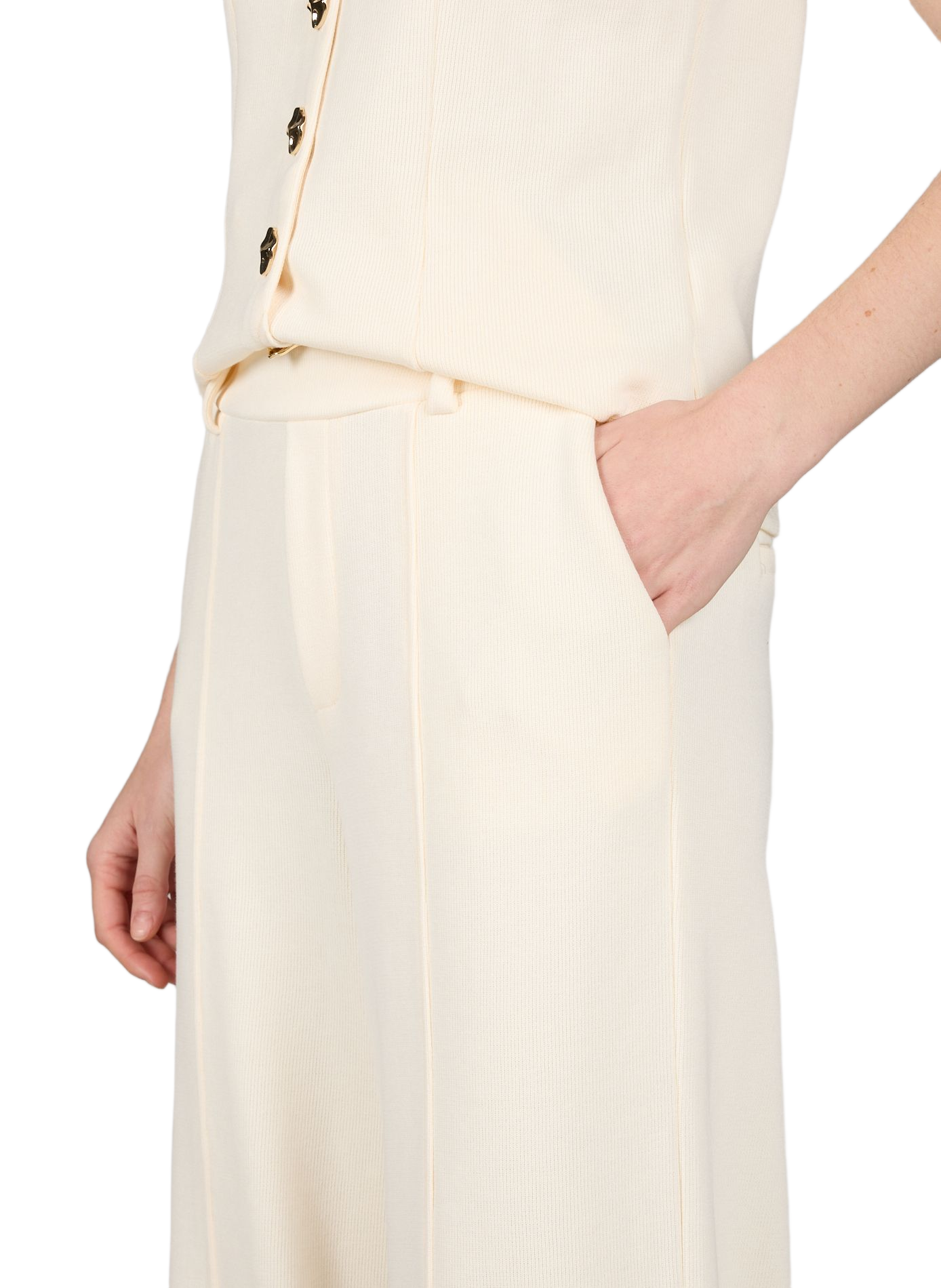 Pantalon évasé en coton mélangé OBJECT Blanc