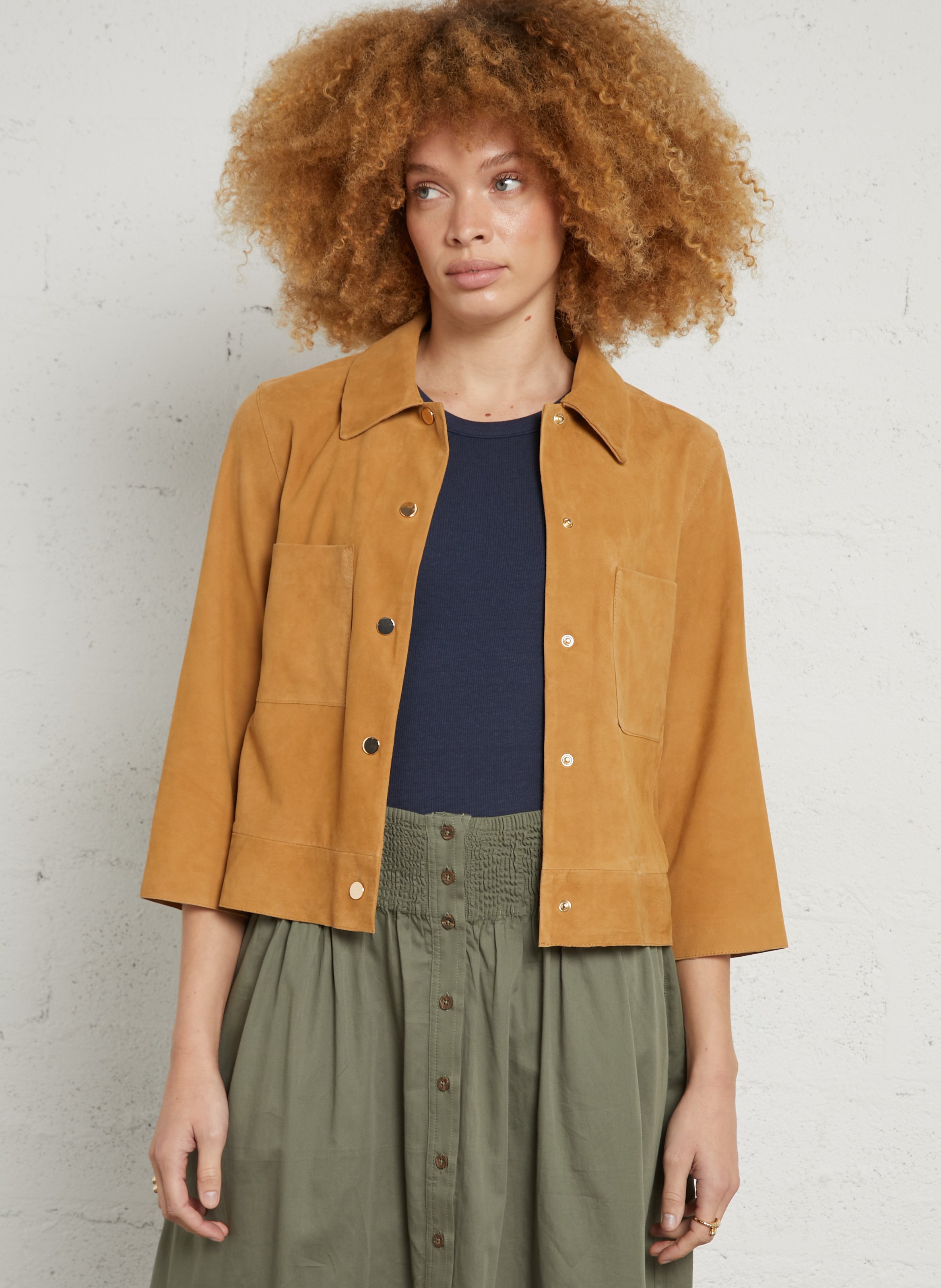 Surchemise droite col classique en cuir velours clara | Doré MAISON 123 Femme