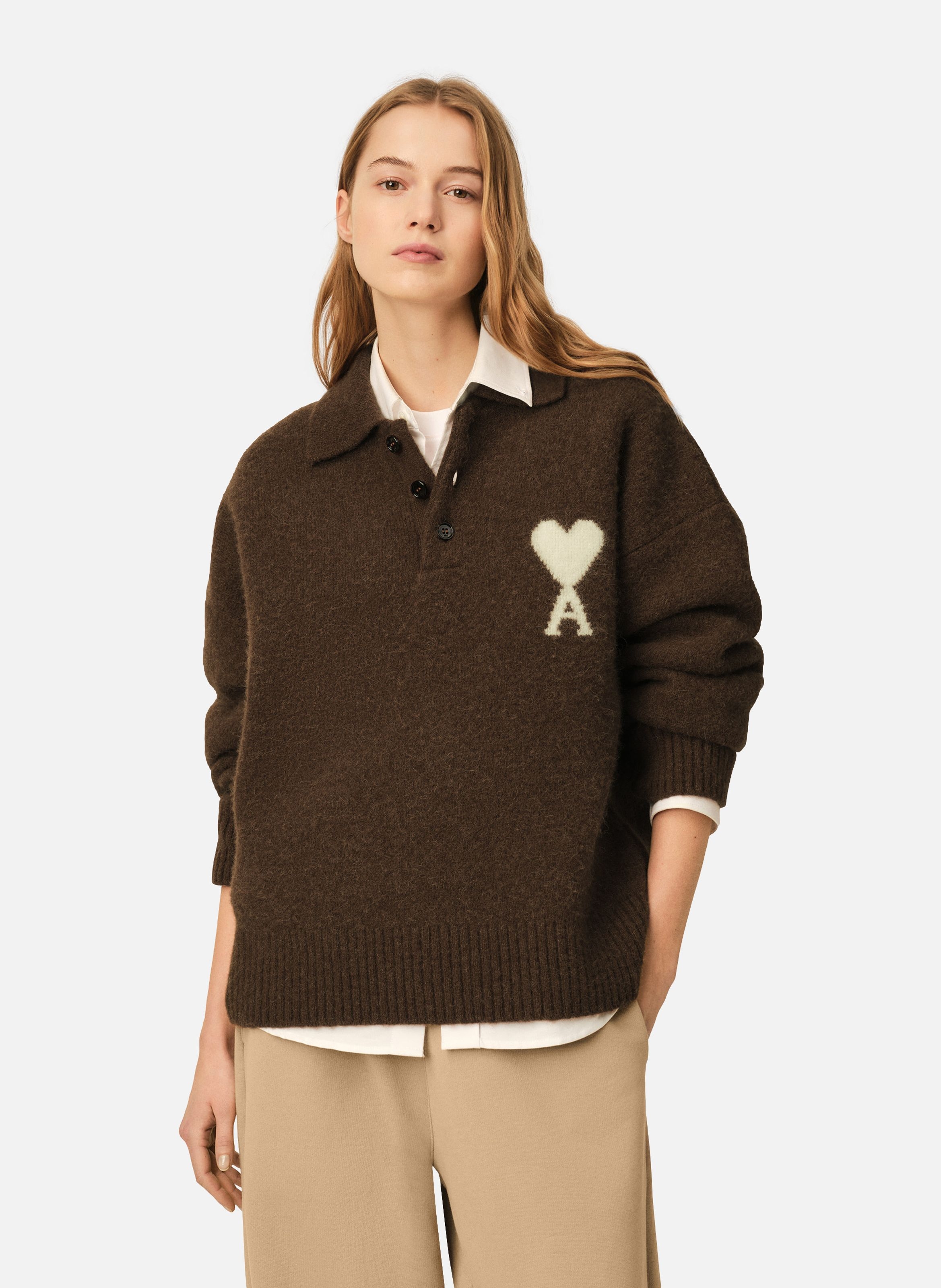 Polo unisexe en alpaga ami de coeur AMI PARIS Marron
