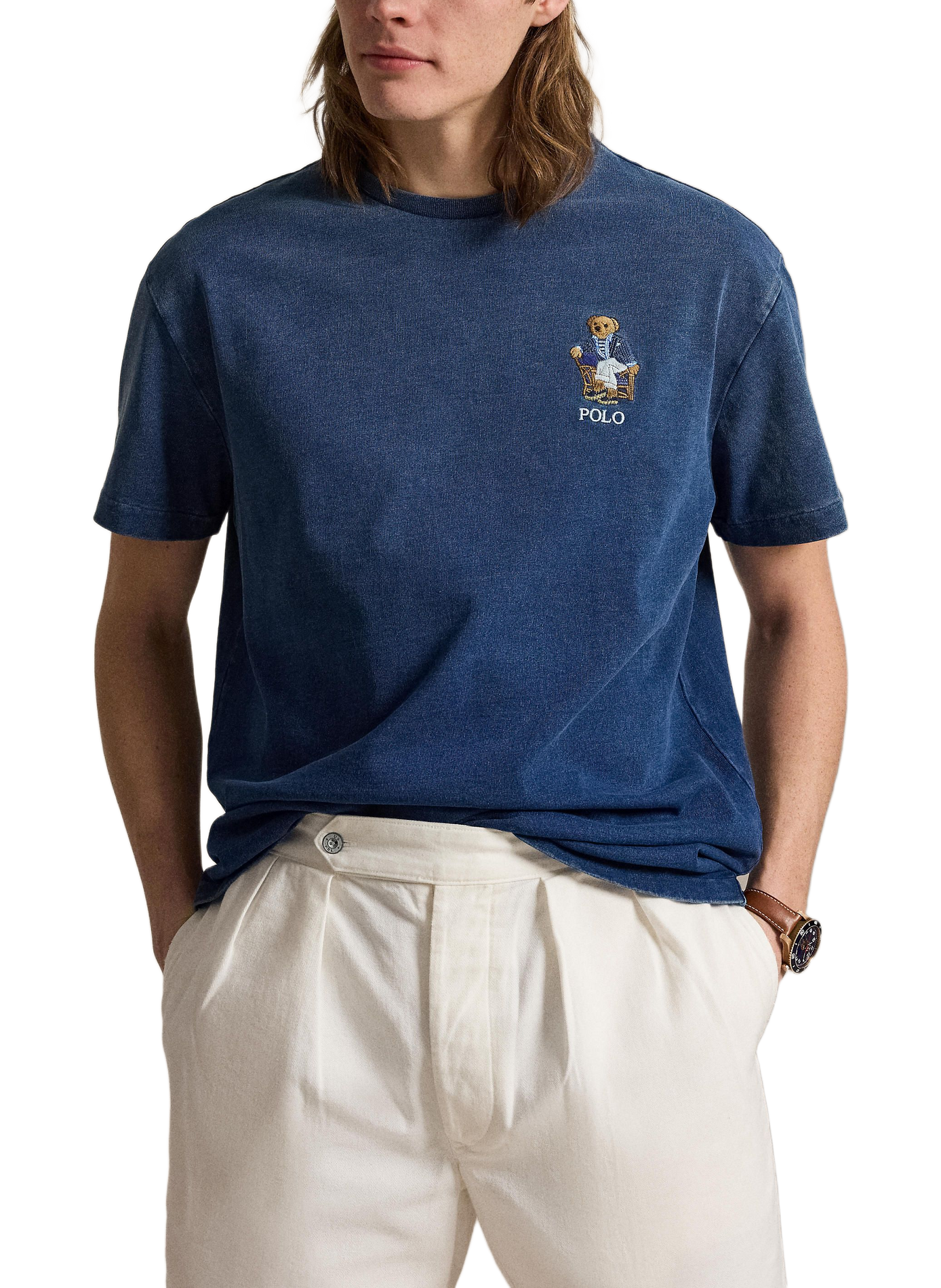 Tee-shirt droit col rond en coton POLO RALPH LAUREN Bleu