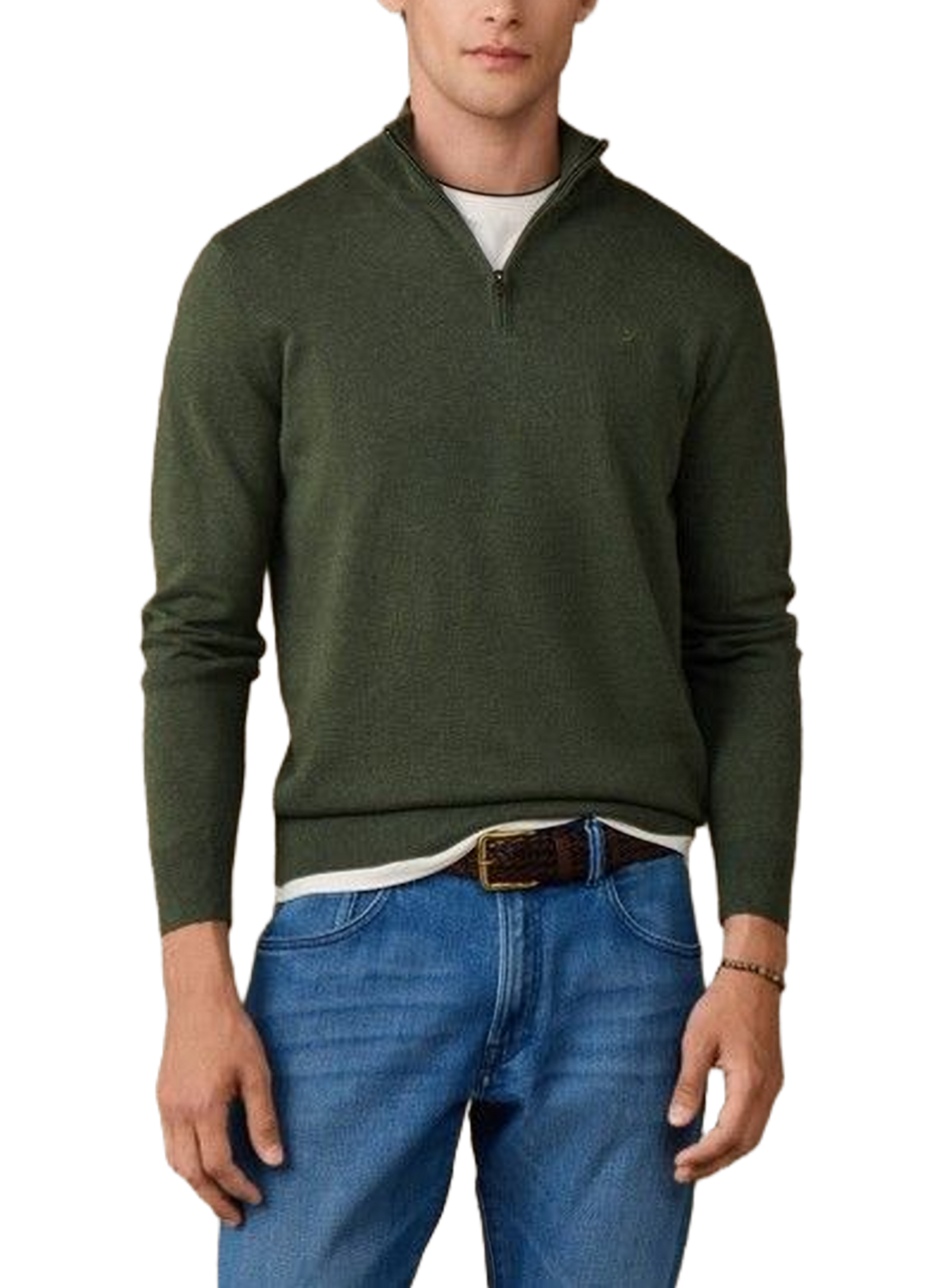 Pull col zippé en coton HACKETT Kaki