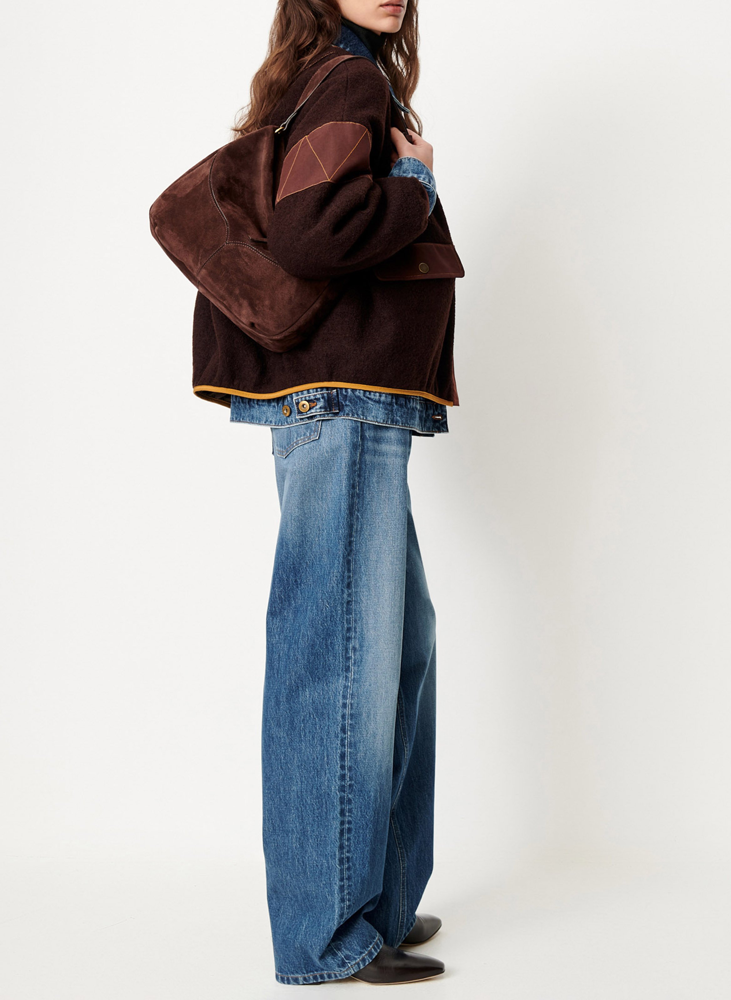 Veste ronde à détails denim en laine cold night SESSUN Marron