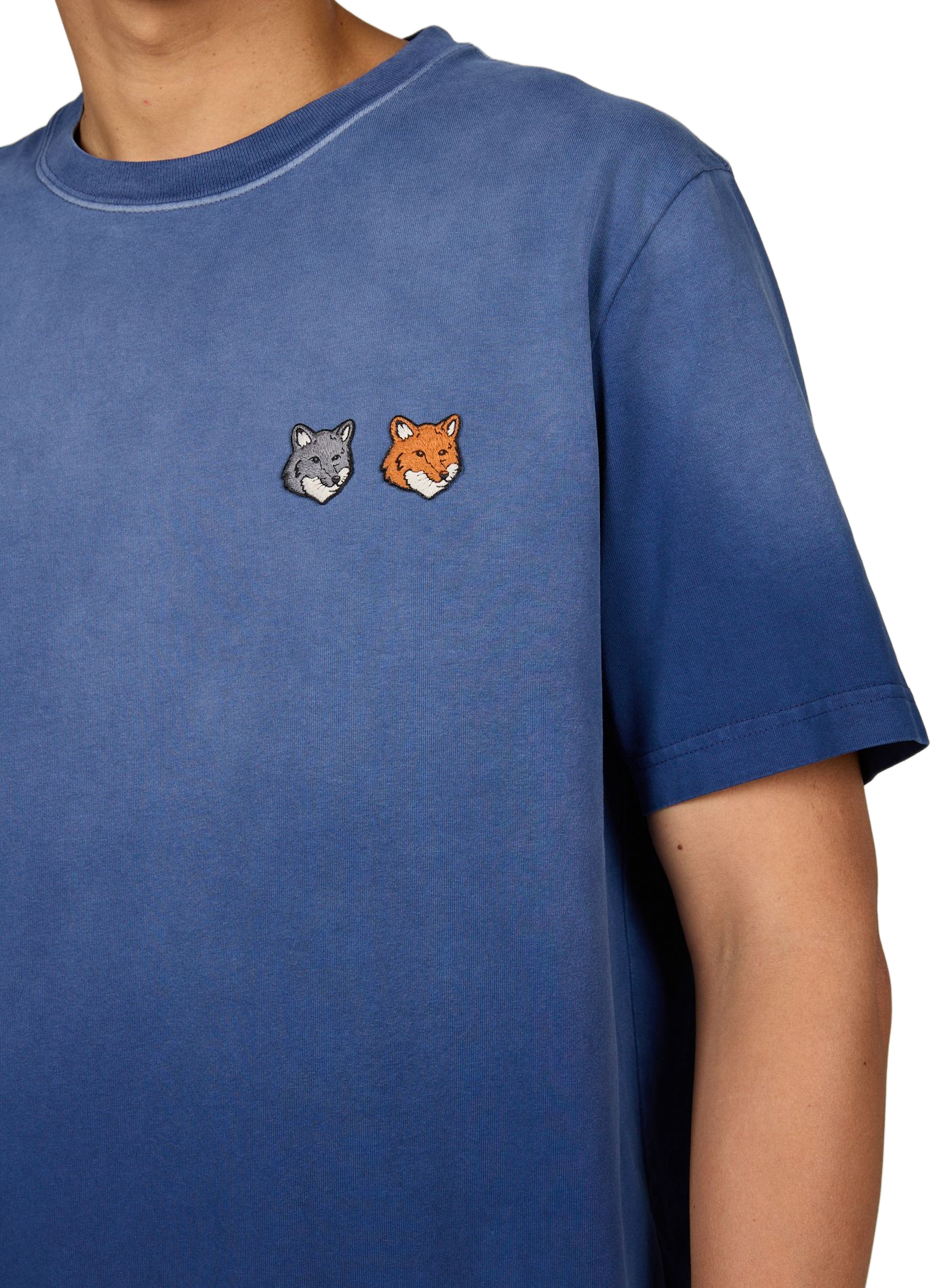 Tee-shirt droit col rond en coton MAISON KITSUNÉ Bleu